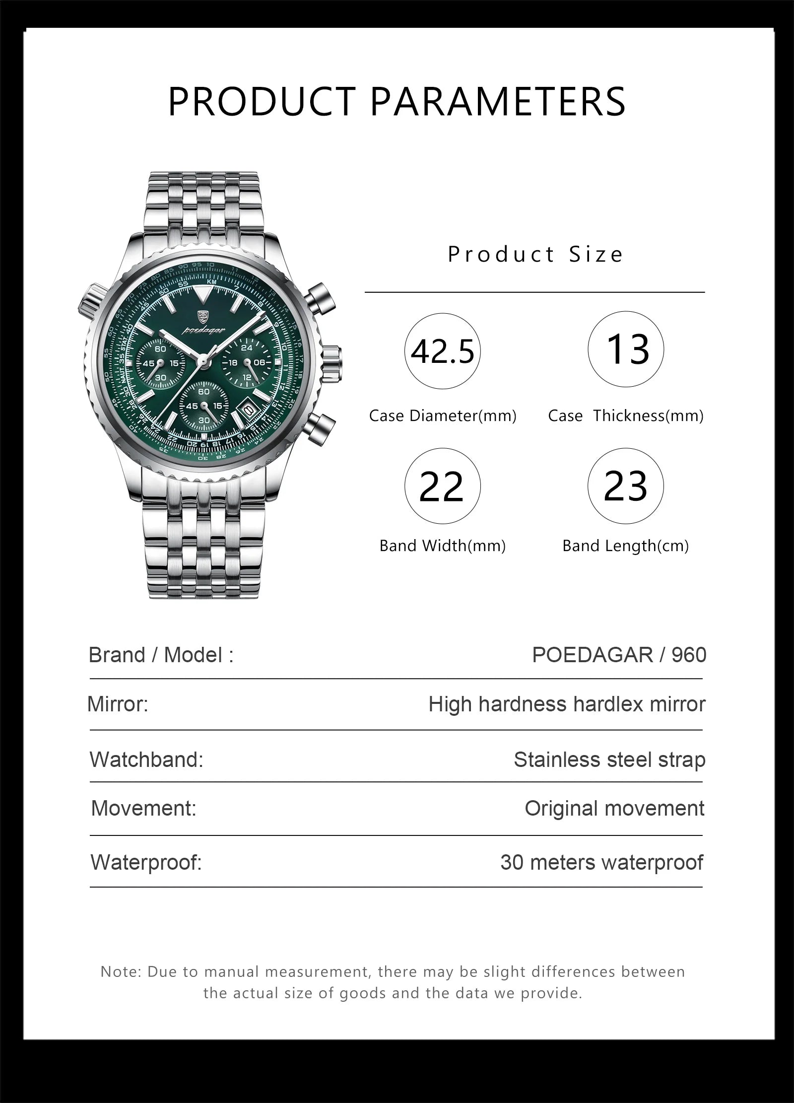 POEDAGAR Luxury Men's Watch Date Chronograph Stainless Steel Quartz Man Watch Waterproof Luminous Business Watches For Men Reloj