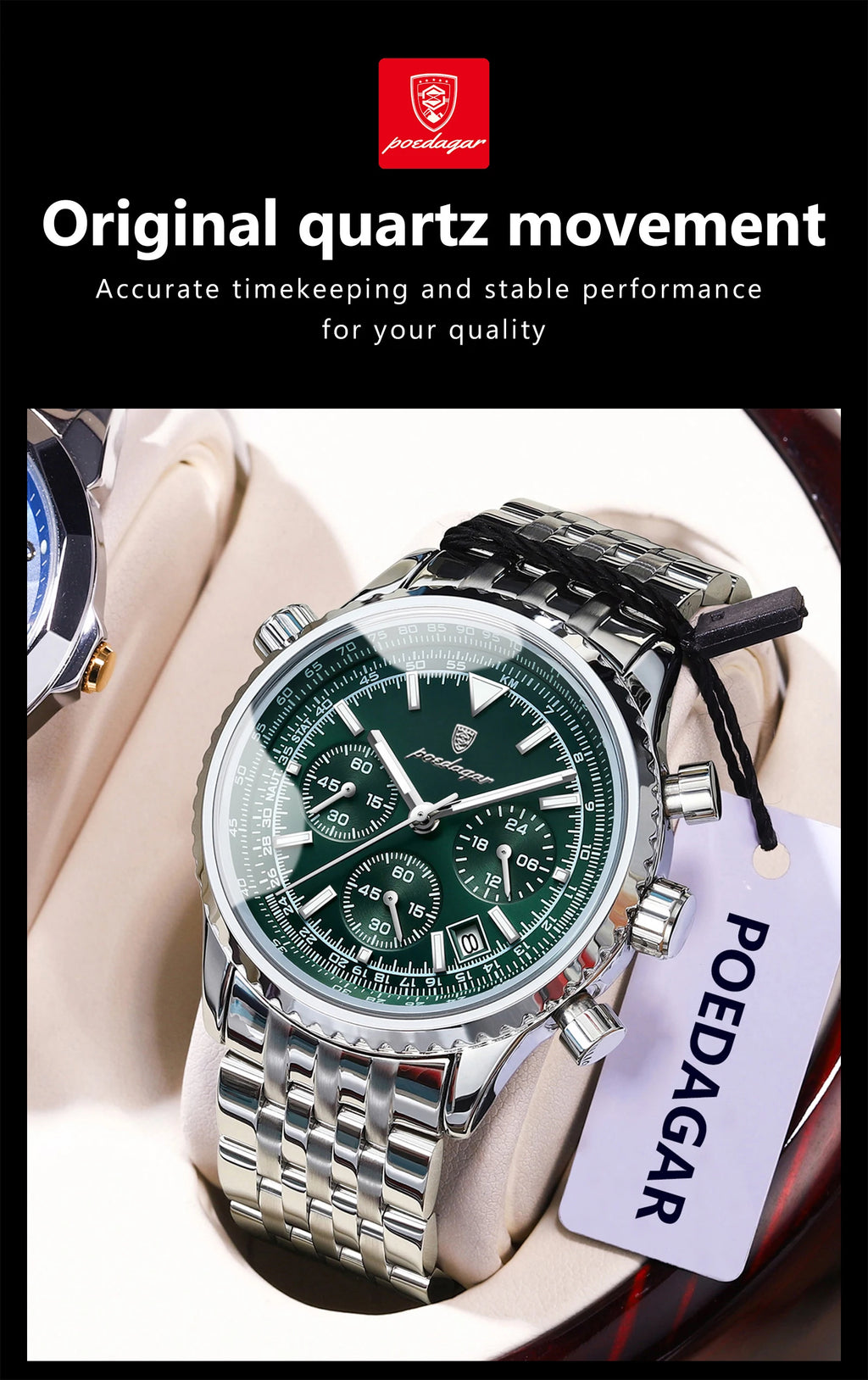 POEDAGAR Luxury Men's Watch Date Chronograph Stainless Steel Quartz Man Watch Waterproof Luminous Business Watches For Men Reloj