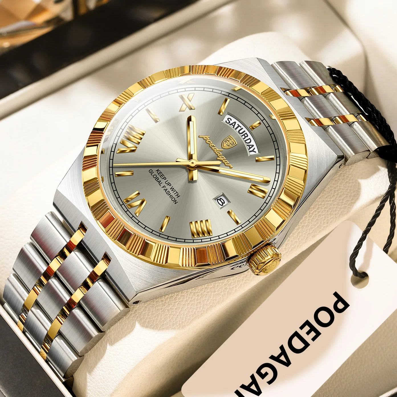 POEDAGAR Luxury Fashion Man Wristwatch Week Date Waterproof Luminous Men's Clock Stainless Steel Quartz Business Watches For Men