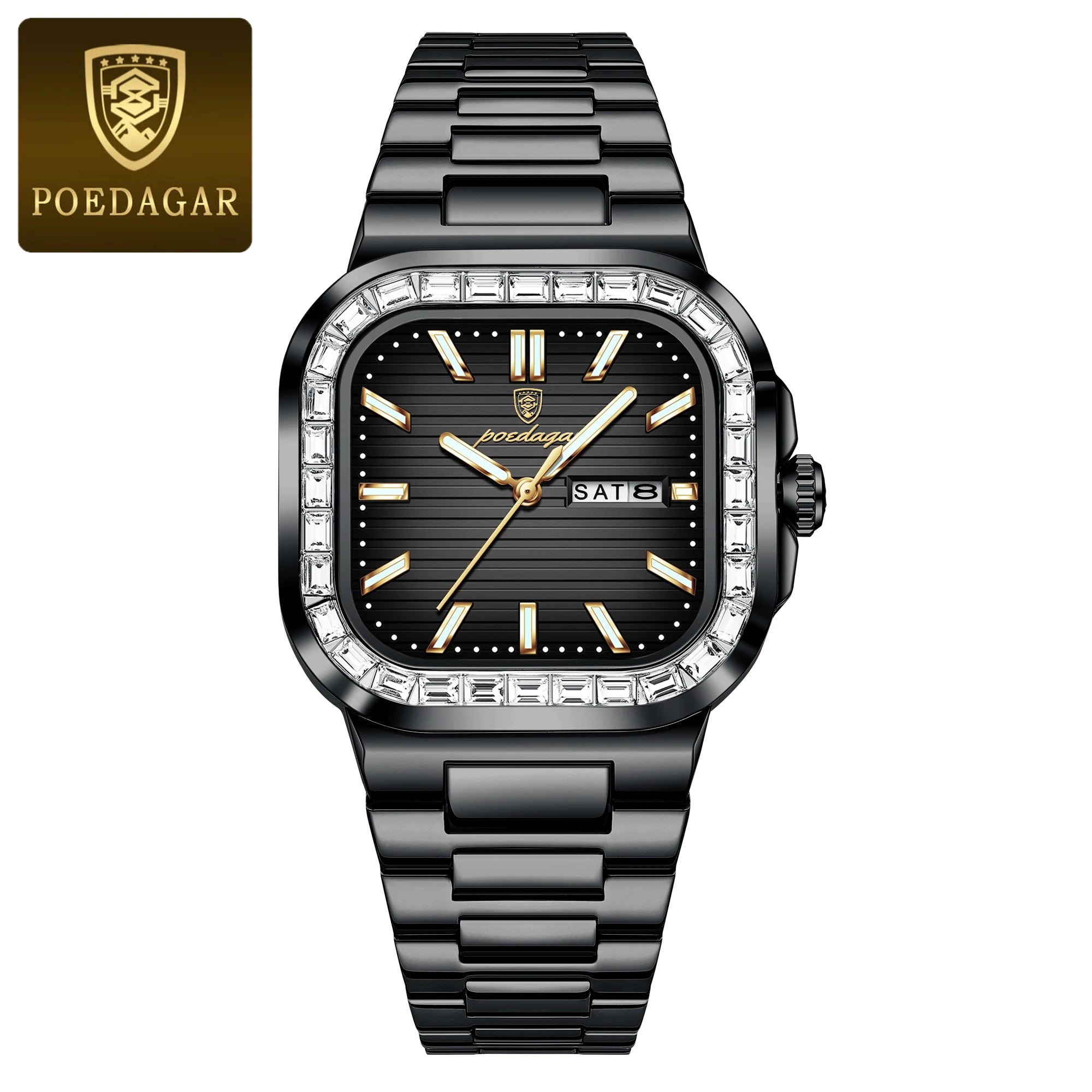 POEDAGAR Luxury Business Men's Wristwatch Waterproof Stainless Steel Luminous Man Watch Date Week Fashion Quartz Watches For Men