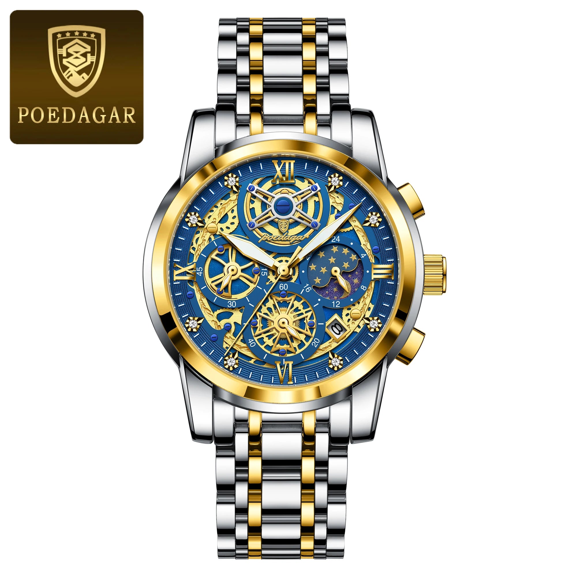 POEDAGAR Original Male Watch Stainless Steel Date Chronograph Quartz Men Watch Waterproof Luminous Fashion Watches For Men Reloj