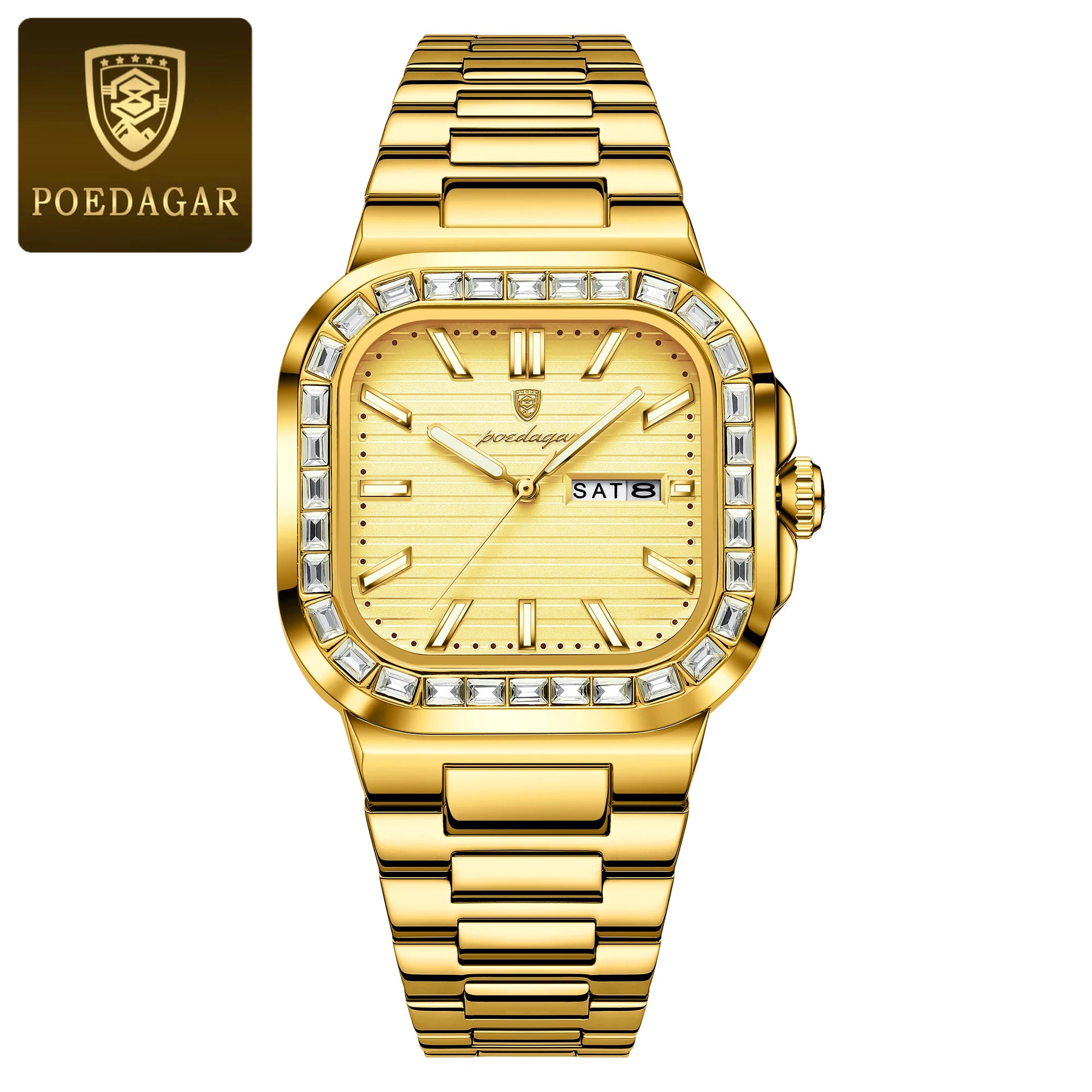 POEDAGAR Luxury Business Men's Wristwatch Waterproof Stainless Steel Luminous Man Watch Date Week Fashion Quartz Watches For Men