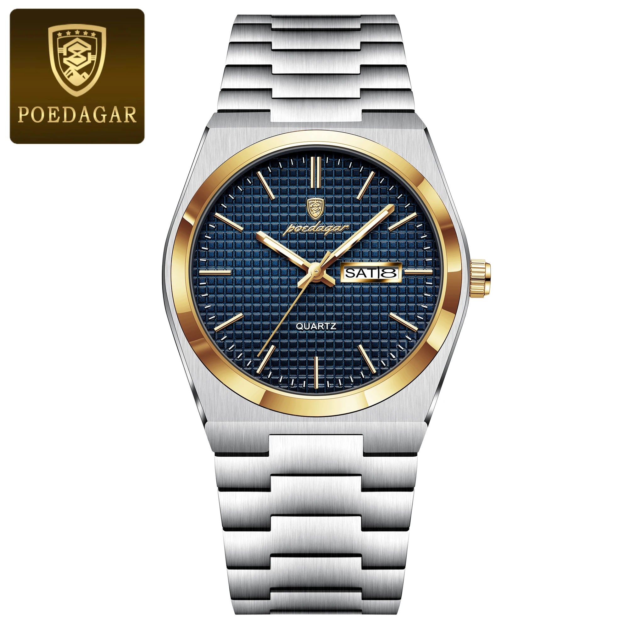 POEDAGAR Top Exquisite Male Watch Stainless Steel Waterproof Luminous Fashion Quartz Men's Watches Date Week Wristwatch For Men