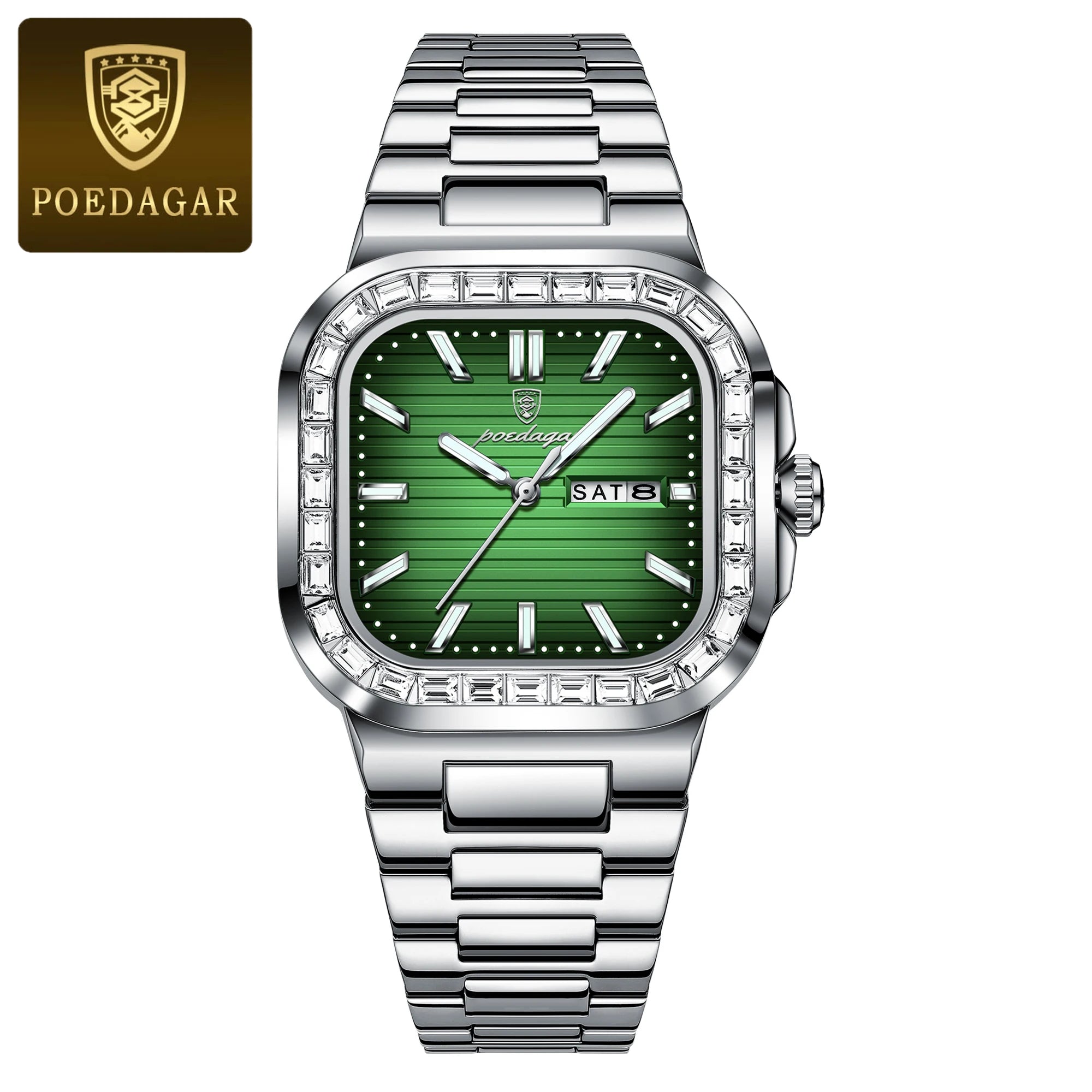 POEDAGAR Luxury Business Men's Wristwatch Waterproof Stainless Steel Luminous Man Watch Date Week Fashion Quartz Watches For Men