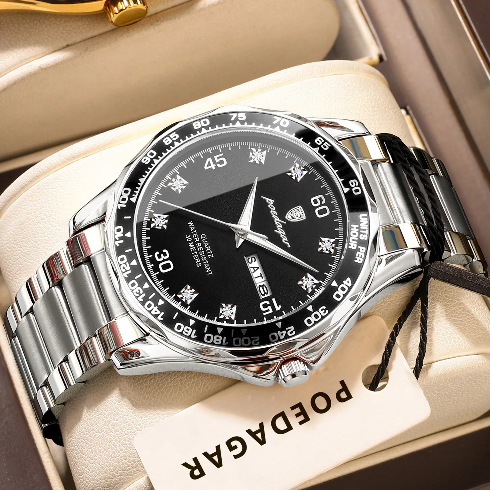 POEDAGAR Luxury Fashion Man Watch Waterproof Luminous Date Week Men's Wristwatch Stainless Steel Military Quartz Watches For Men