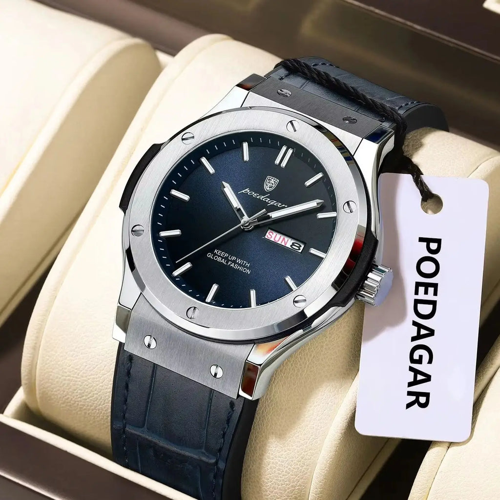 POEDAGAR Luxury Business Watch For Men Waterproof Luminous Date Week Man Wristwatch Silicone Strap Fashion Quartz Men's Watches