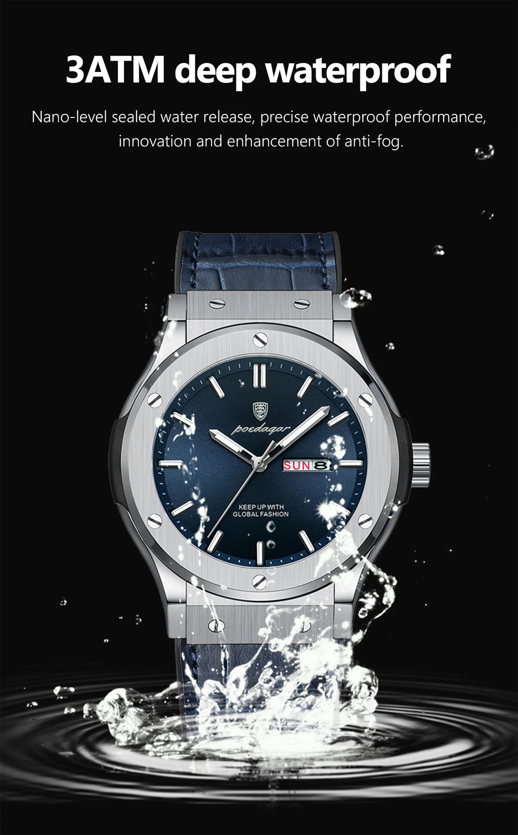 POEDAGAR Luxury Business Watch For Men Waterproof Luminous Date Week Man Wristwatch Silicone Strap Fashion Quartz Men's Watches