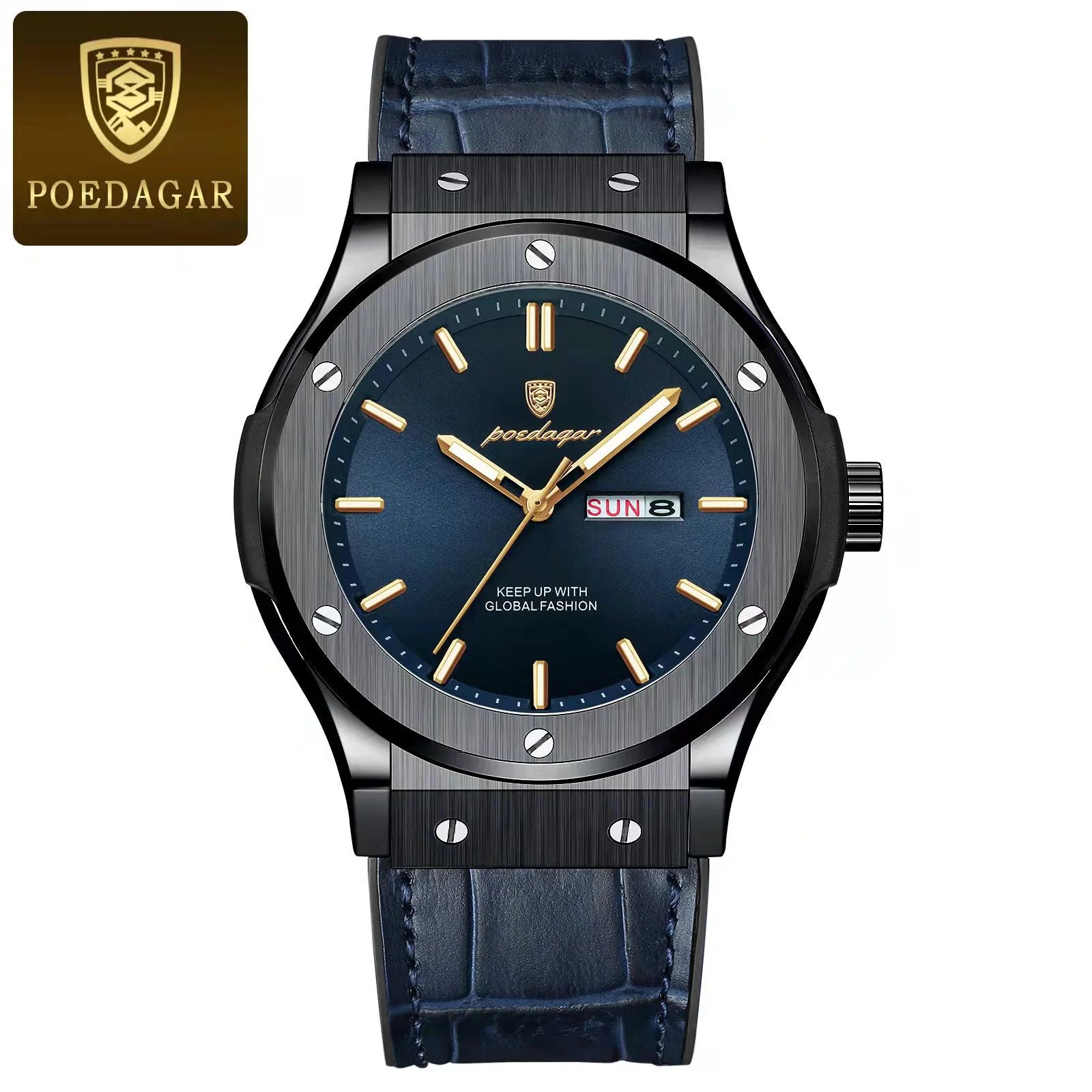 POEDAGAR Luxury Business Watch For Men Waterproof Luminous Date Week Man Wristwatch Silicone Strap Fashion Quartz Men's Watches