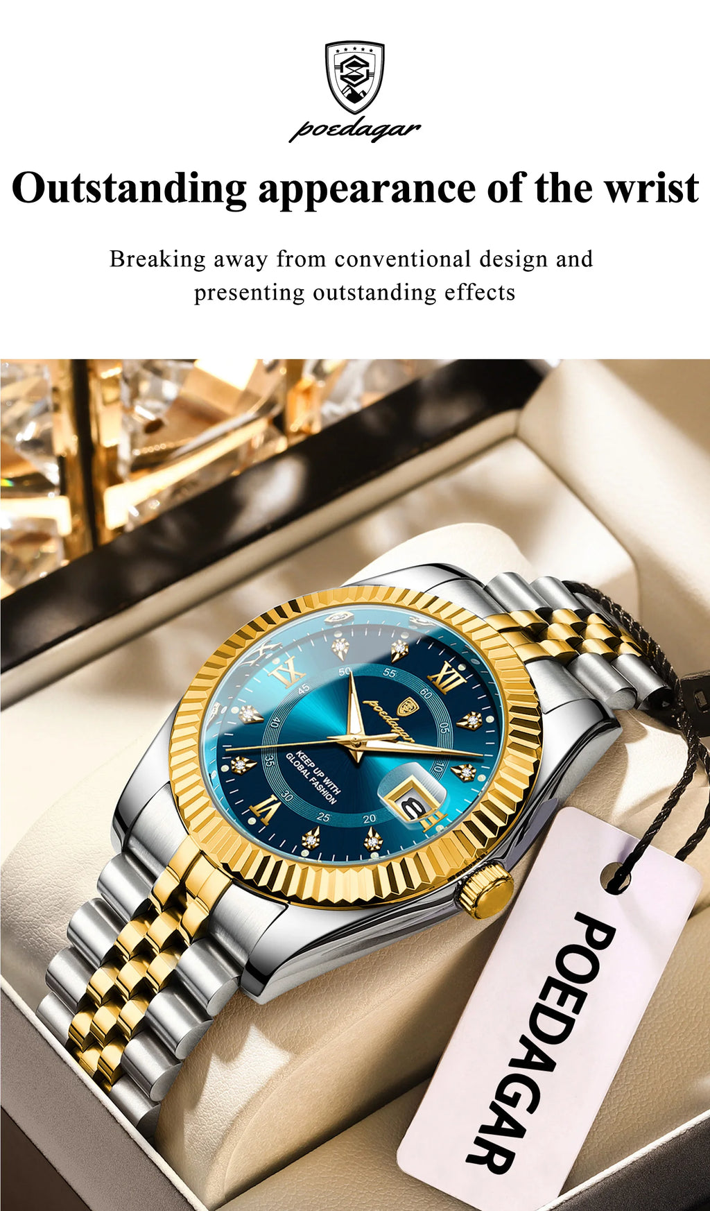 POEDAGAR Trendy Casual Men's Wristwatch Waterproof Luminous Date Man Clock Stainless Steel Quartz Business Watches For Men Reloj