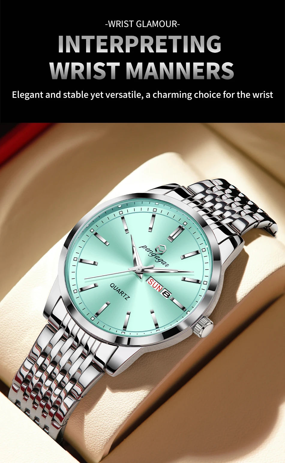 PENGAGAR Luxury Watch For Man Waterproof Luminous Date Week Stainless Steel Men Watch Casual Quartz Men's Watches Male Clock+box