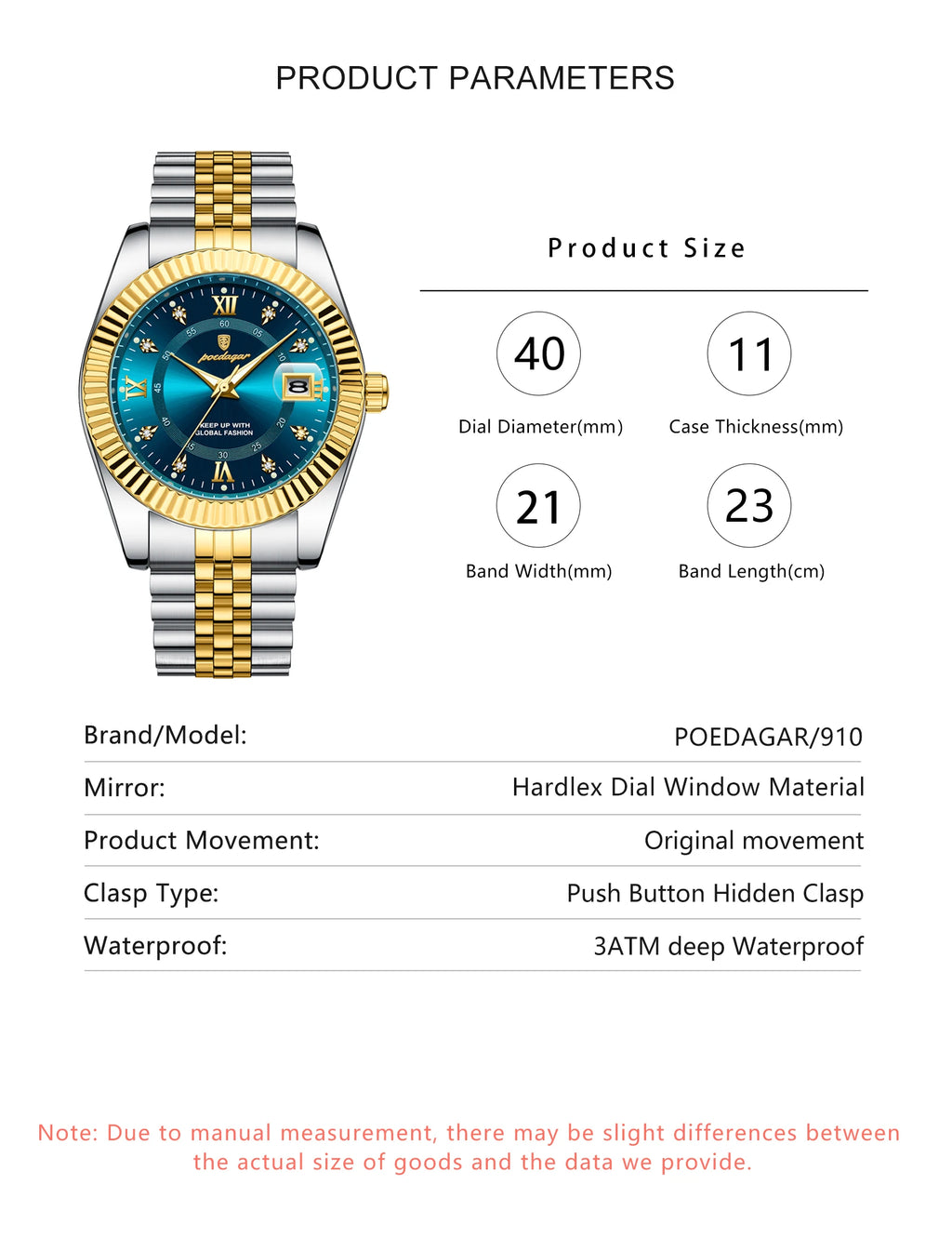 POEDAGAR Trendy Casual Men's Wristwatch Waterproof Luminous Date Man Clock Stainless Steel Quartz Business Watches For Men Reloj