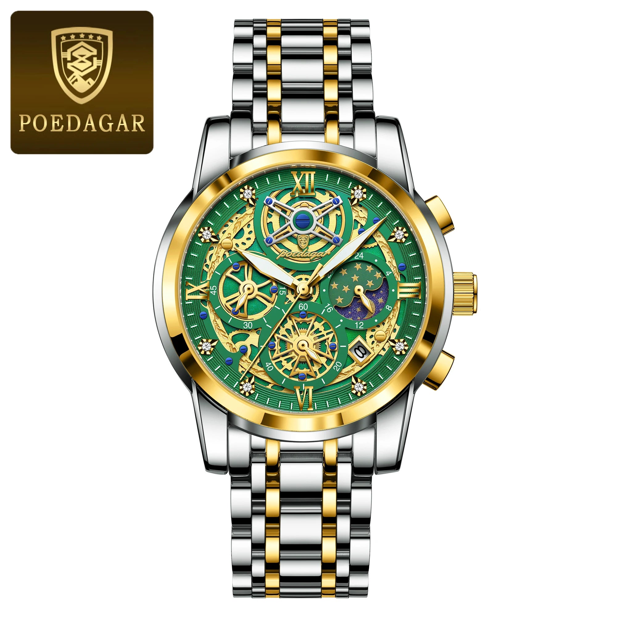 POEDAGAR Original Male Watch Stainless Steel Date Chronograph Quartz Men Watch Waterproof Luminous Fashion Watches For Men Reloj