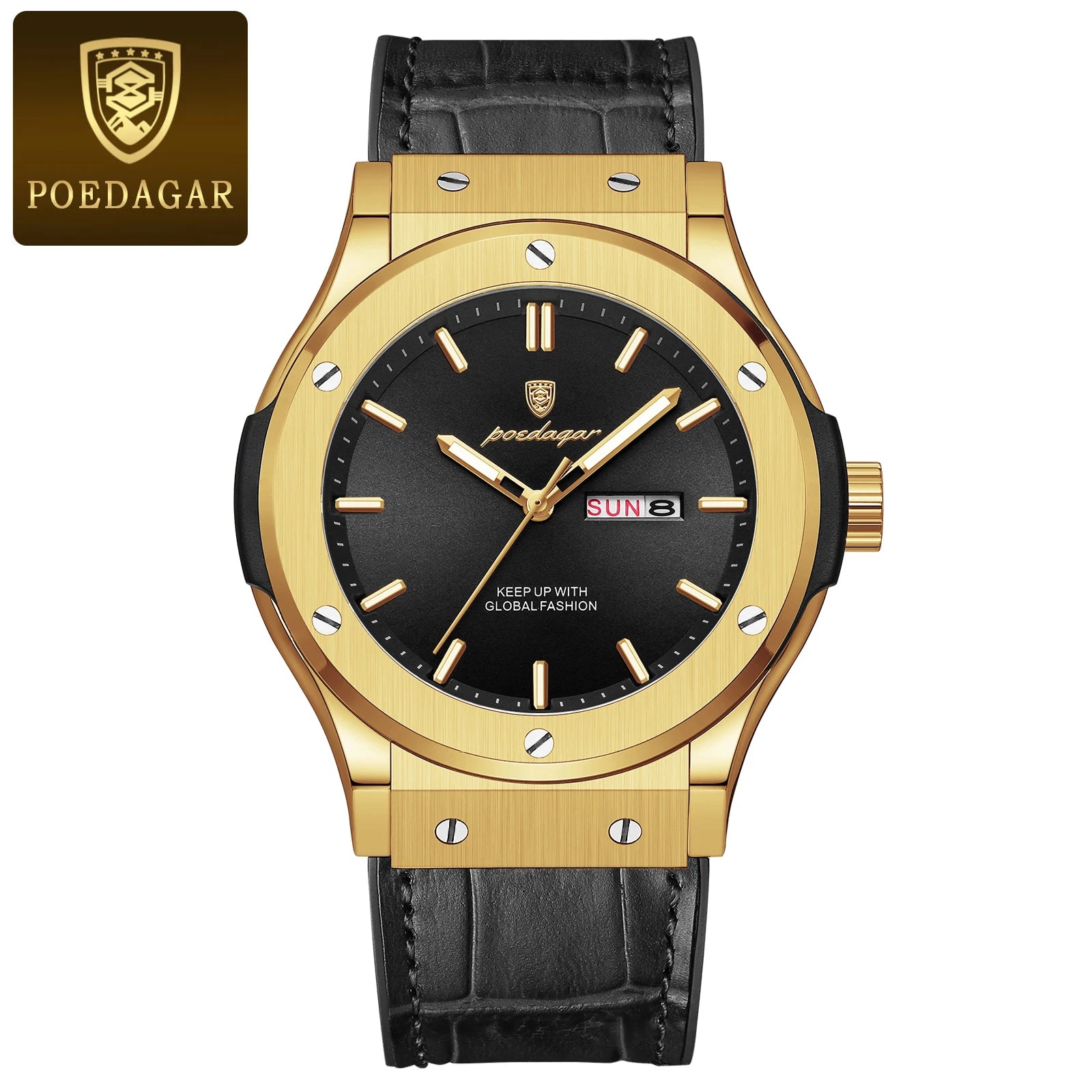 POEDAGAR Luxury Business Watch For Men Waterproof Luminous Date Week Man Wristwatch Silicone Strap Fashion Quartz Men's Watches