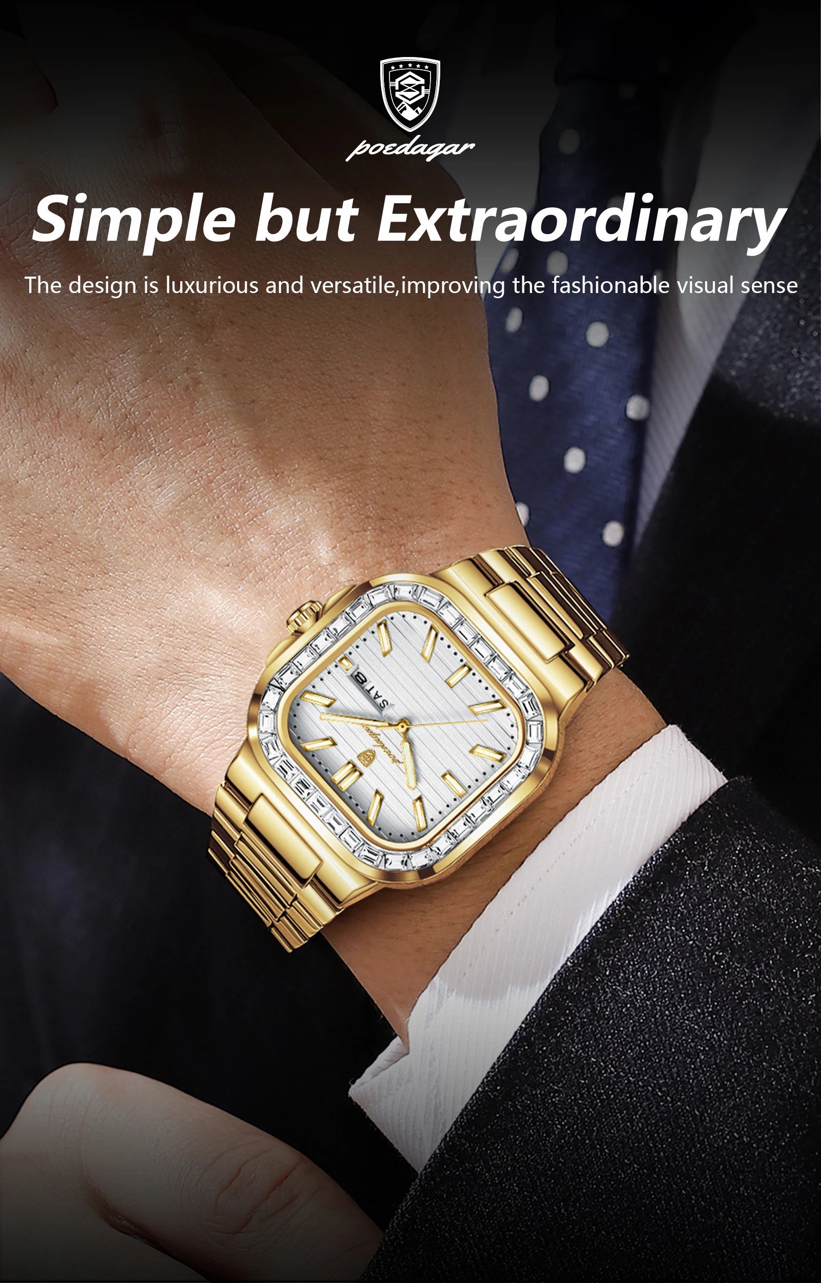 POEDAGAR Luxury Business Men's Wristwatch Waterproof Stainless Steel Luminous Man Watch Date Week Fashion Quartz Watches For Men