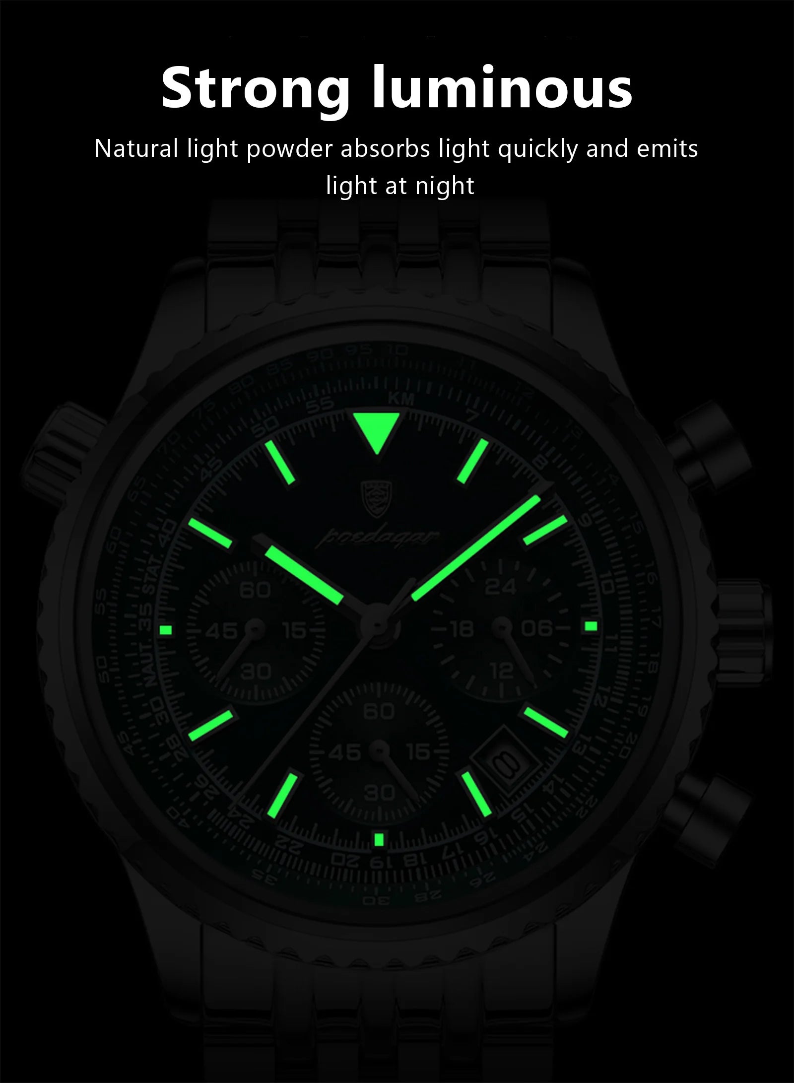 POEDAGAR Luxury Men's Watch Date Chronograph Stainless Steel Quartz Man Watch Waterproof Luminous Business Watches For Men Reloj