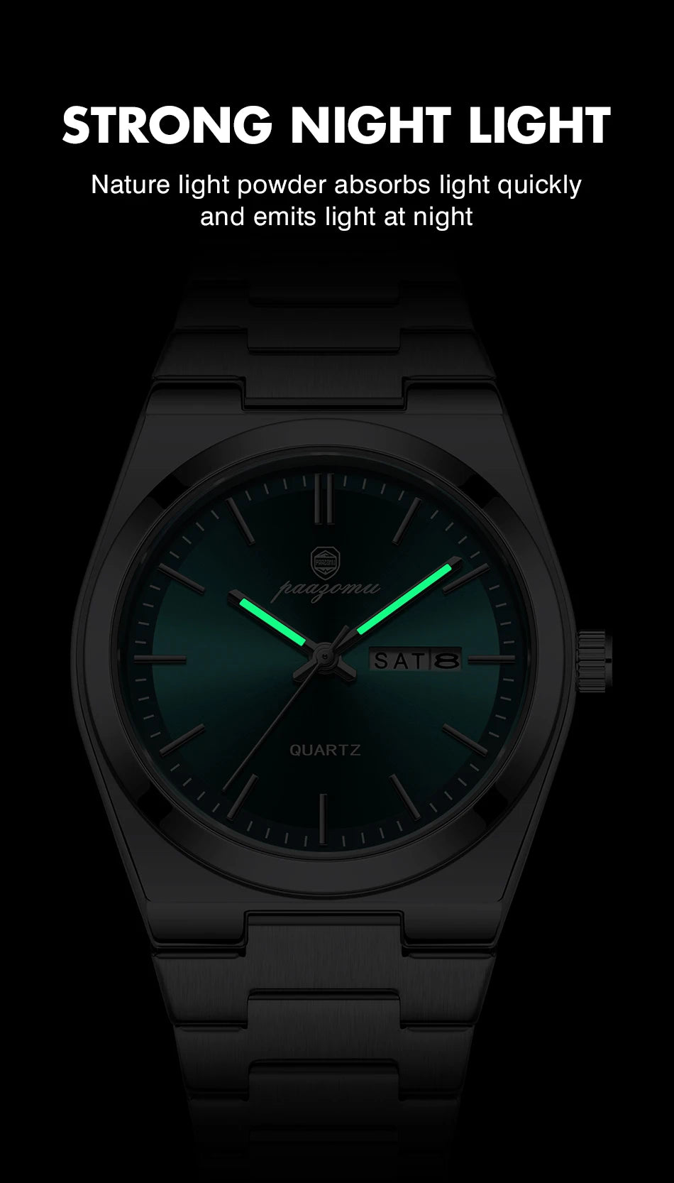PAAZOMU Fashion Men's Quartz Watch Stainless Steel Waterproof Luminous Man Watch Chronograph Date Multifunction Watches For Men