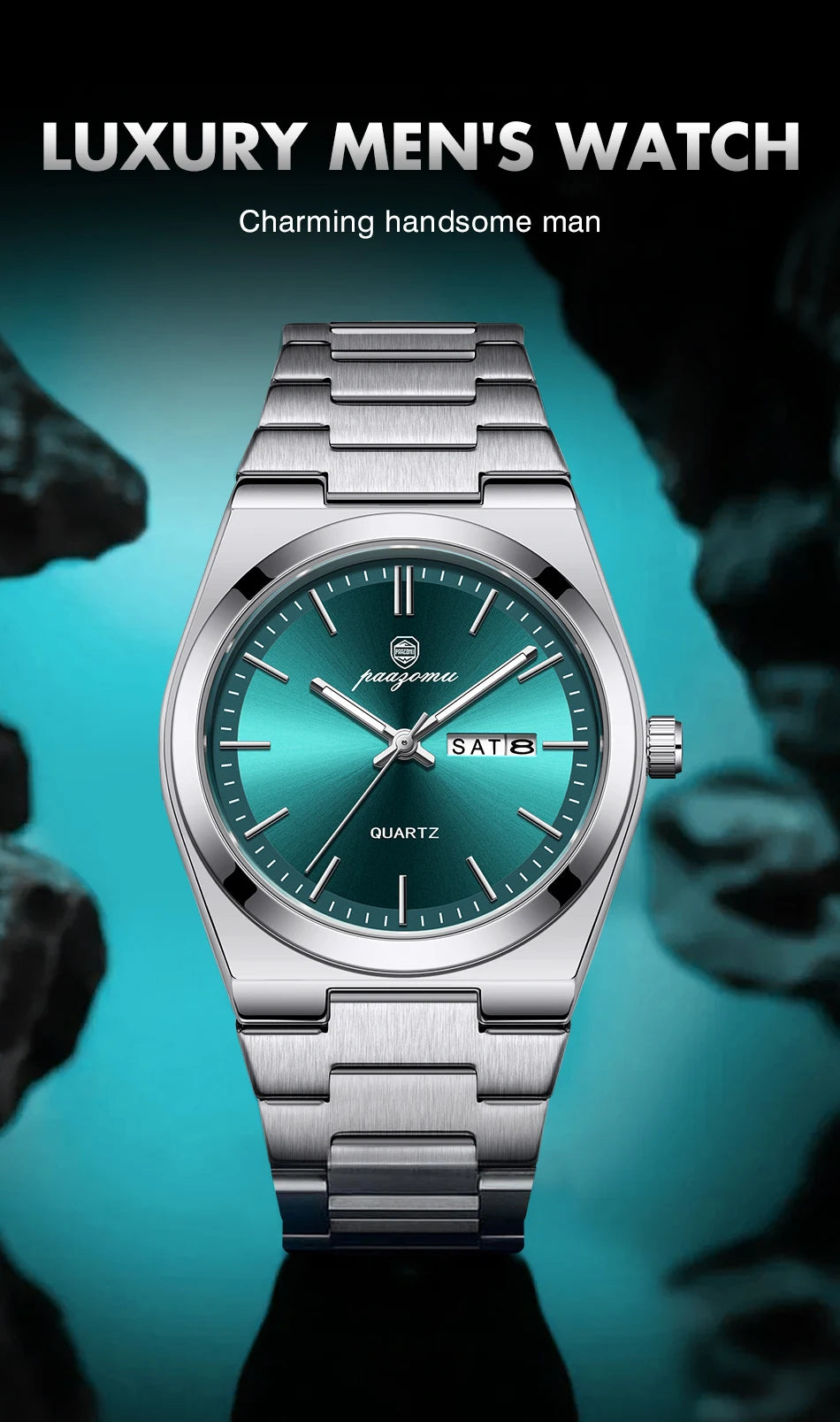 PAAZOMU Fashion Men's Quartz Watch Stainless Steel Waterproof Luminous Man Watch Chronograph Date Multifunction Watches For Men