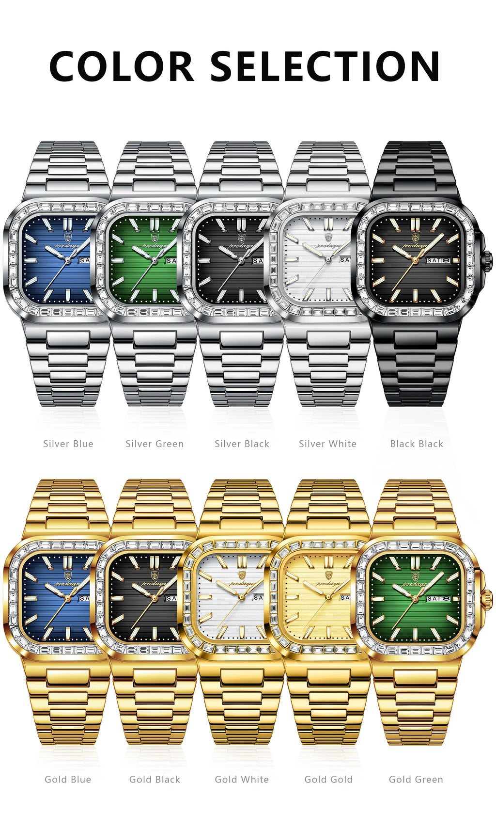 POEDAGAR Luxury Business Men's Wristwatch Waterproof Stainless Steel Luminous Man Watch Date Week Fashion Quartz Watches For Men