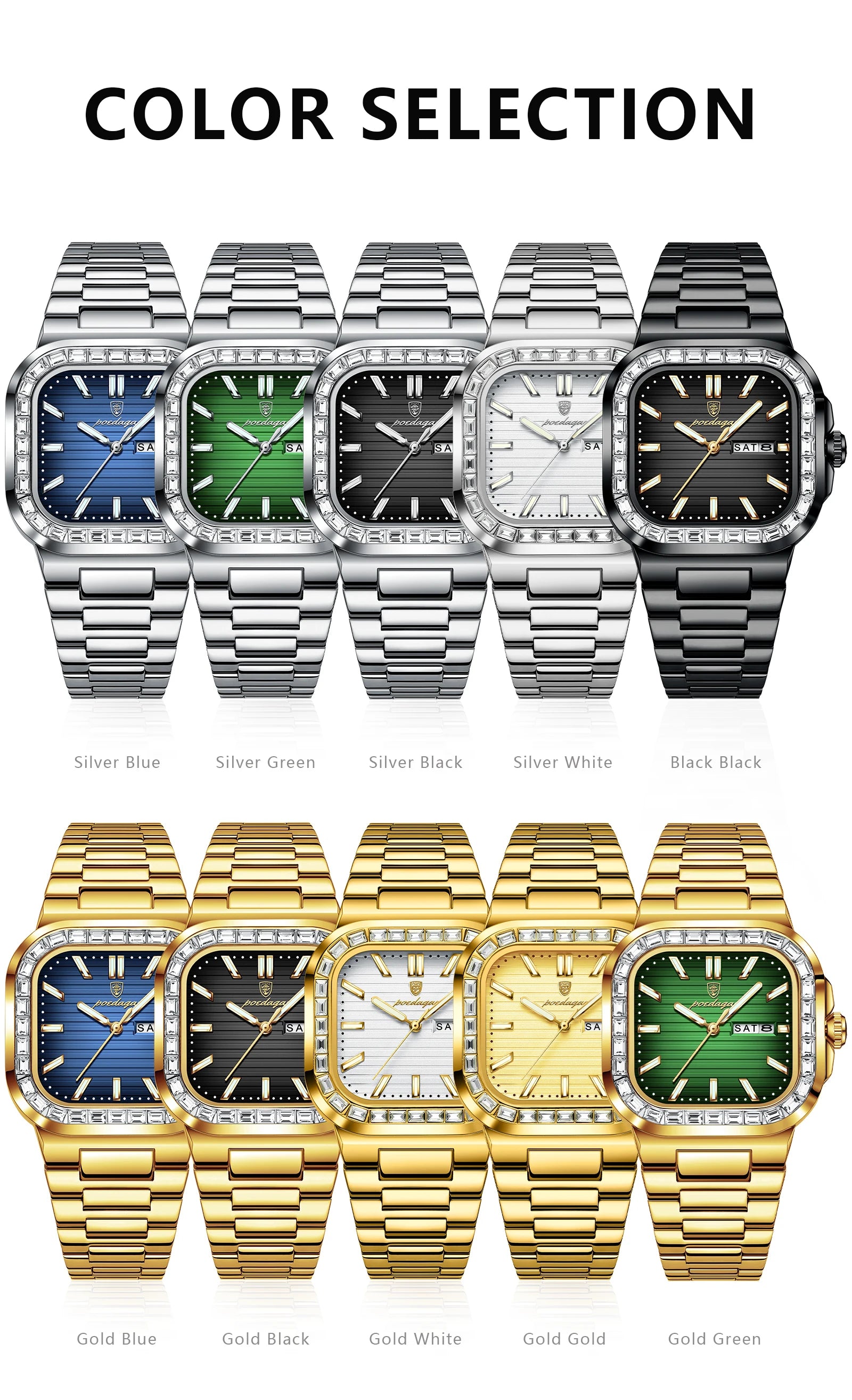 POEDAGAR Luxury Business Men's Wristwatch Waterproof Stainless Steel Luminous Man Watch Date Week Fashion Quartz Watches For Men