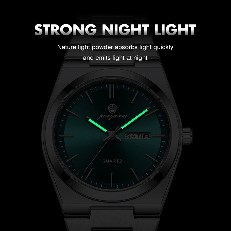 PAAZOMU Fashion Men's Quartz Watch Stainless Steel Waterproof Luminous Man Watch Chronograph Date Multifunction Watches For Men