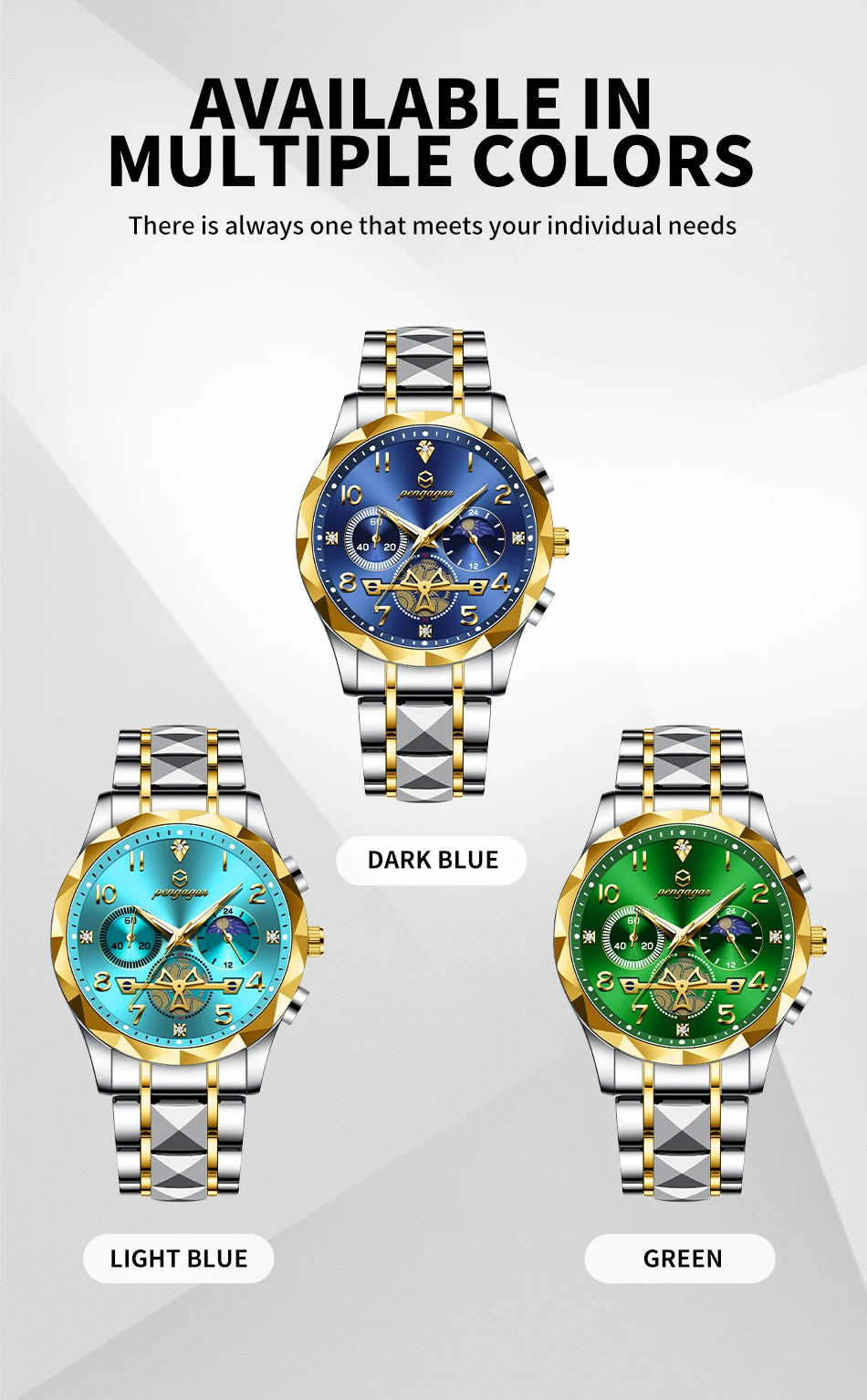 PENGAGAR  Luxury Man Wristwatch Waterproof Luminous Chronograph Watch for Men Stainless Steel Men's Quartz Watches reloj hombre