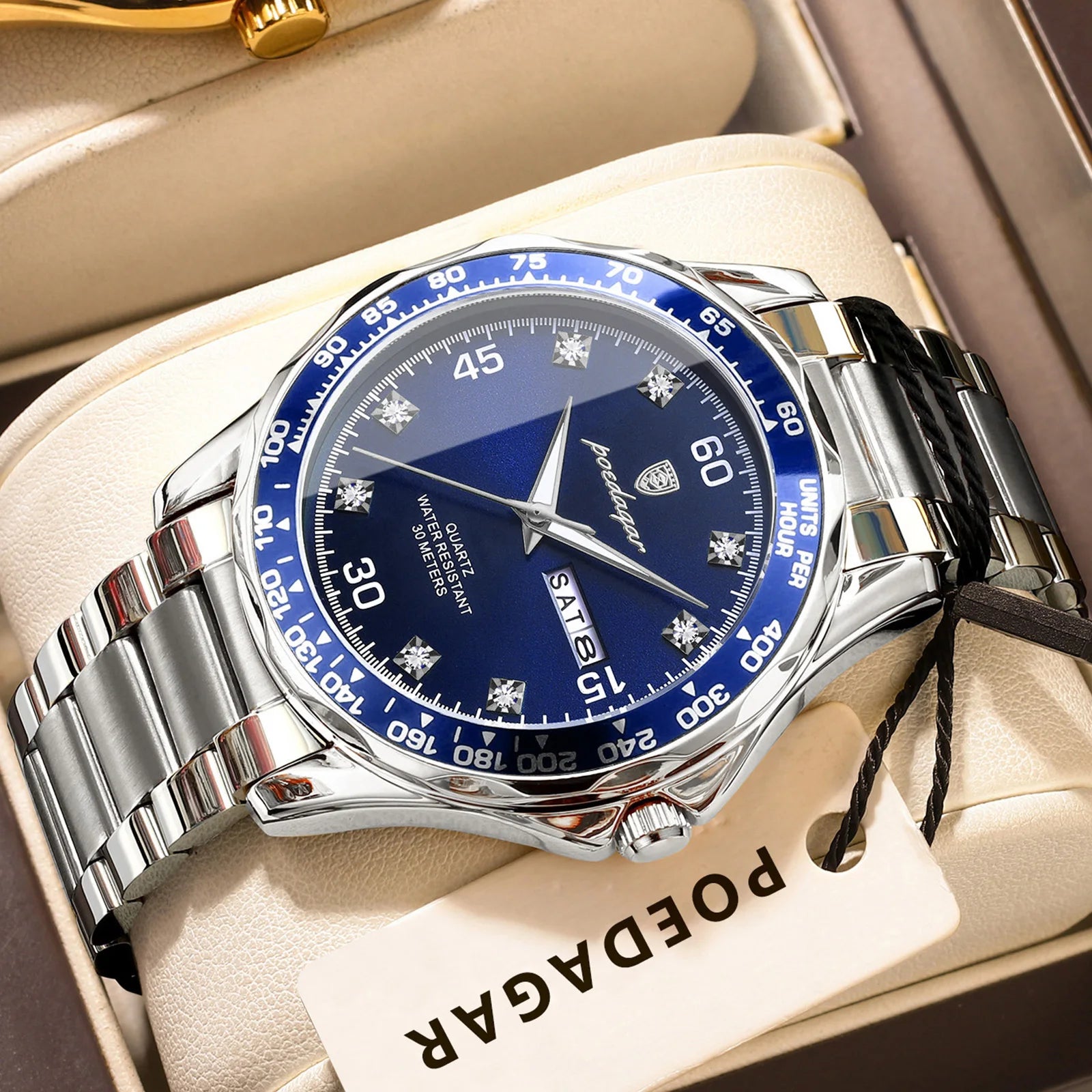 POEDAGAR Luxury Fashion Man Watch Waterproof Luminous Date Week Men's Wristwatch Stainless Steel Military Quartz Watches For Men