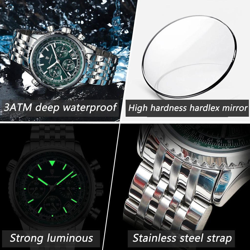 POEDAGAR Luxury Men's Watch Date Chronograph Stainless Steel Quartz Man Watch Waterproof Luminous Business Watches For Men Reloj