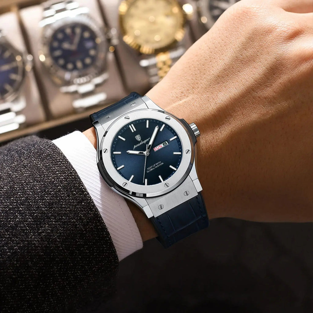 POEDAGAR Luxury Business Watch For Men Waterproof Luminous Date Week Man Wristwatch Silicone Strap Fashion Quartz Men's Watches