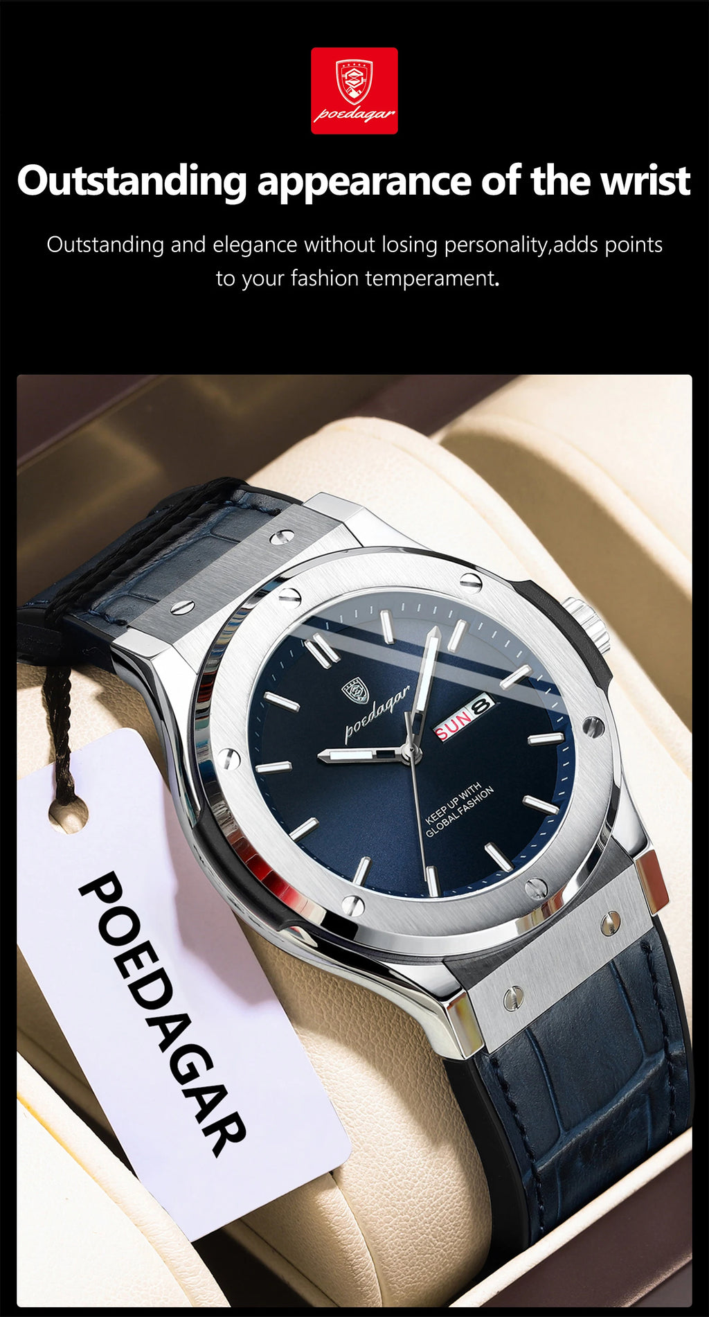 POEDAGAR Luxury Business Watch For Men Waterproof Luminous Date Week Man Wristwatch Silicone Strap Fashion Quartz Men's Watches