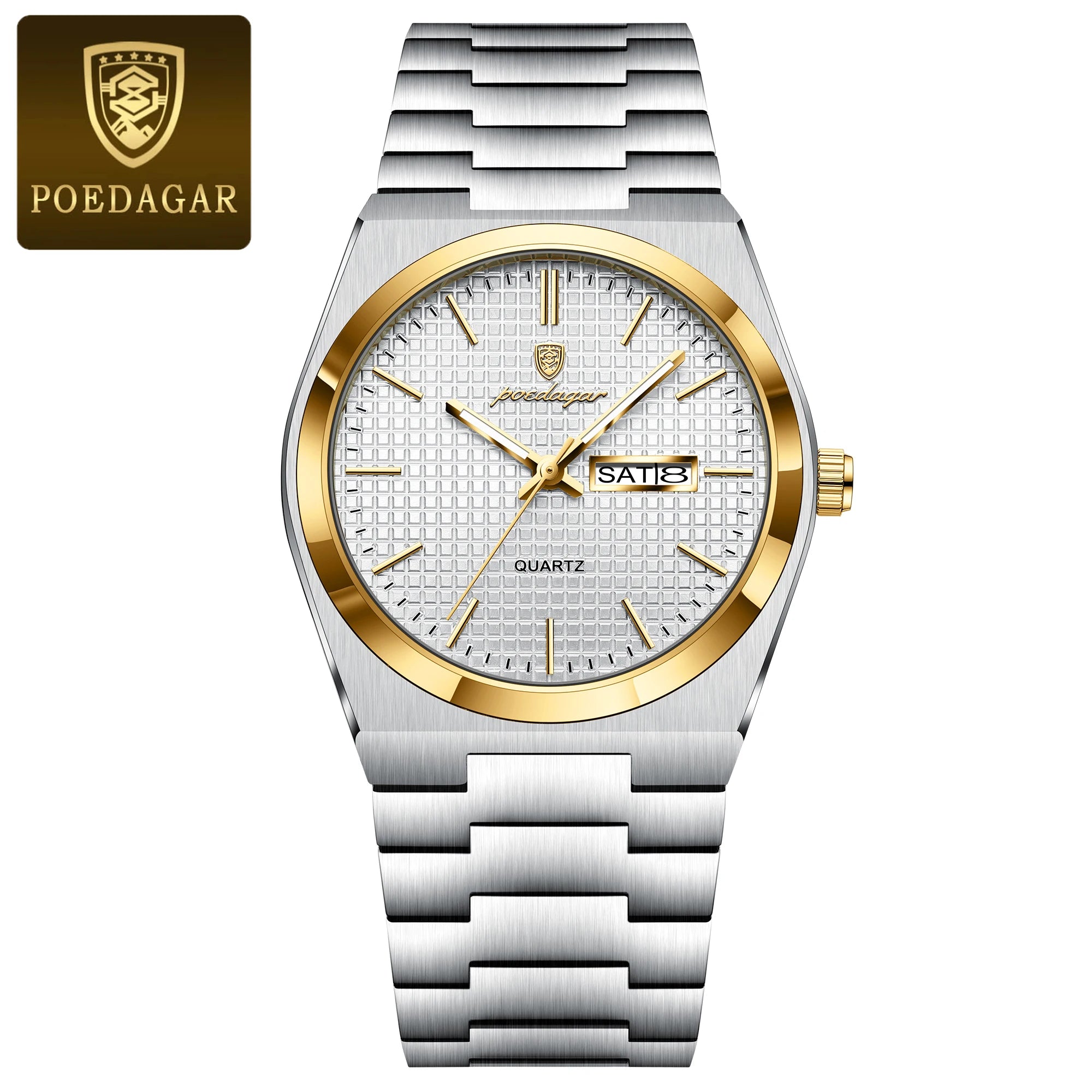 POEDAGAR Top Exquisite Male Watch Stainless Steel Waterproof Luminous Fashion Quartz Men's Watches Date Week Wristwatch For Men