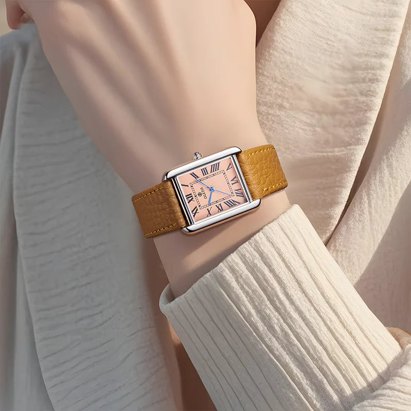 Ogeda 2025 New Square Men\'s Quartz Watch with Mineral Glass Alloy Case, Leather Strap, Sports Waterproof 3Bar Reloj Hombre Wat