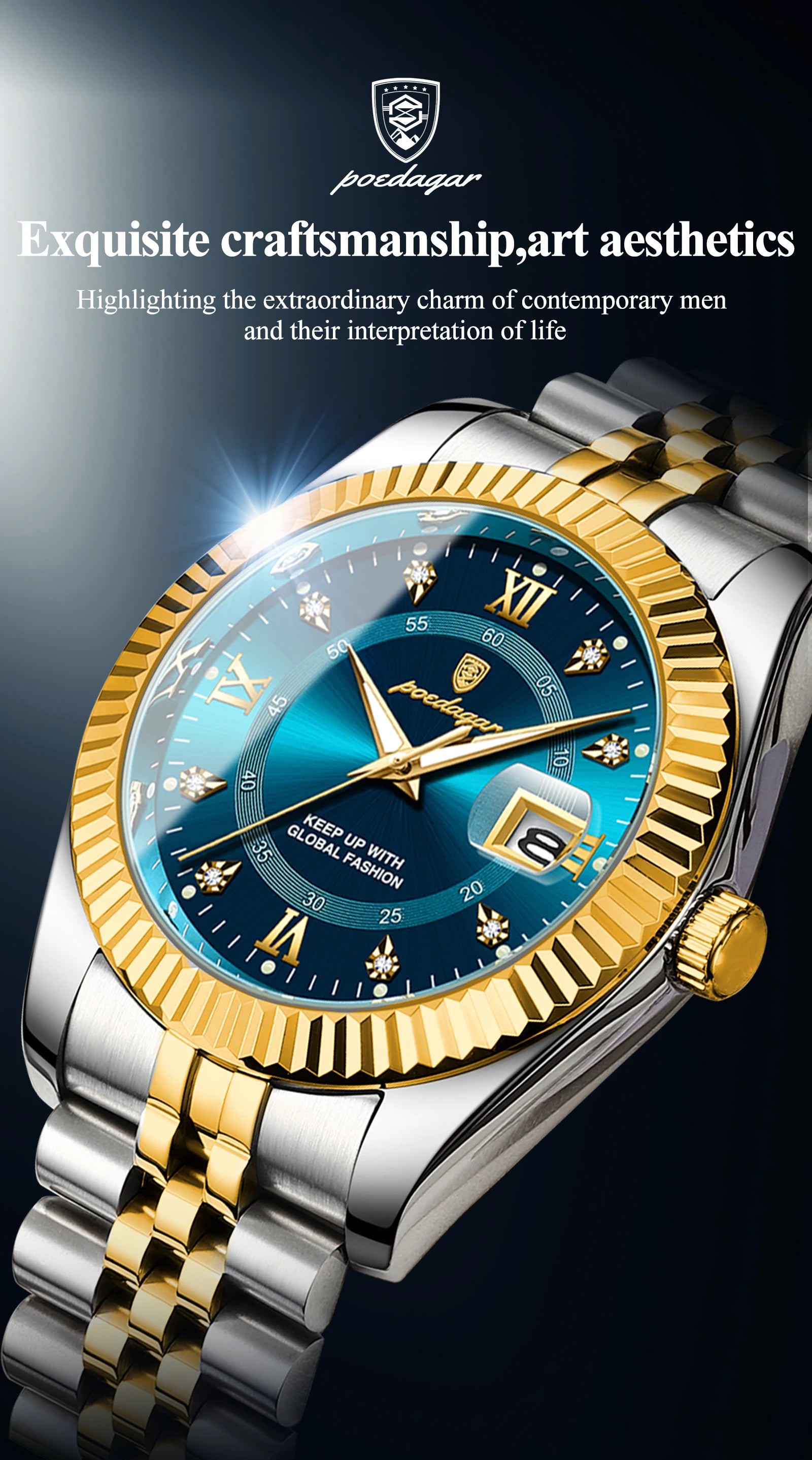 POEDAGAR Trendy Casual Men's Wristwatch Waterproof Luminous Date Man Clock Stainless Steel Quartz Business Watches For Men Reloj