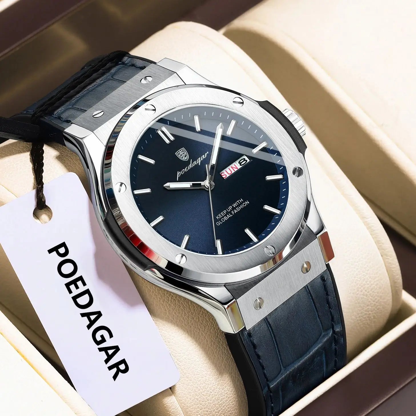 POEDAGAR Luxury Business Watch For Men Waterproof Luminous Date Week Man Wristwatch Silicone Strap Fashion Quartz Men's Watches