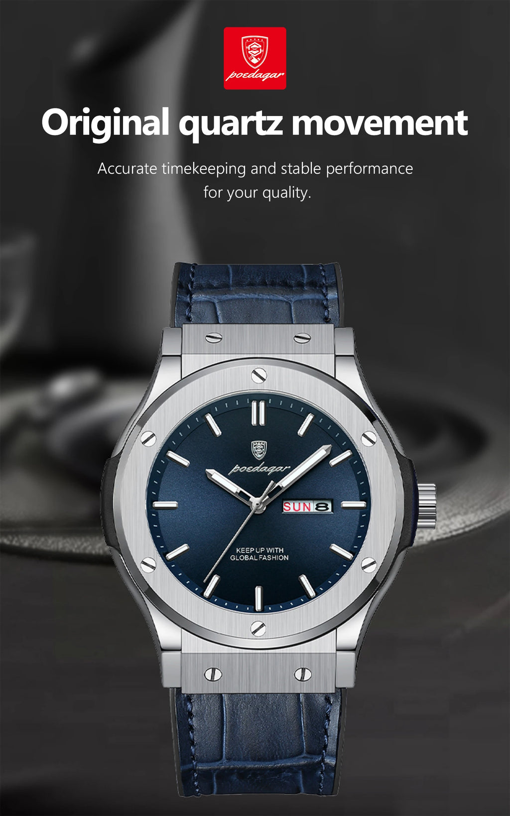 POEDAGAR Luxury Business Watch For Men Waterproof Luminous Date Week Man Wristwatch Silicone Strap Fashion Quartz Men's Watches