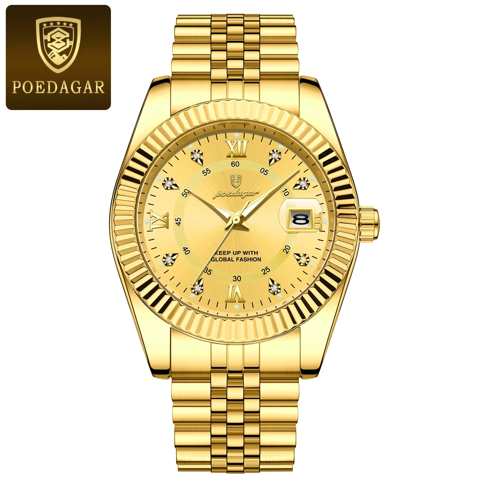 POEDAGAR Trendy Casual Men's Wristwatch Waterproof Luminous Date Man Clock Stainless Steel Quartz Business Watches For Men Reloj