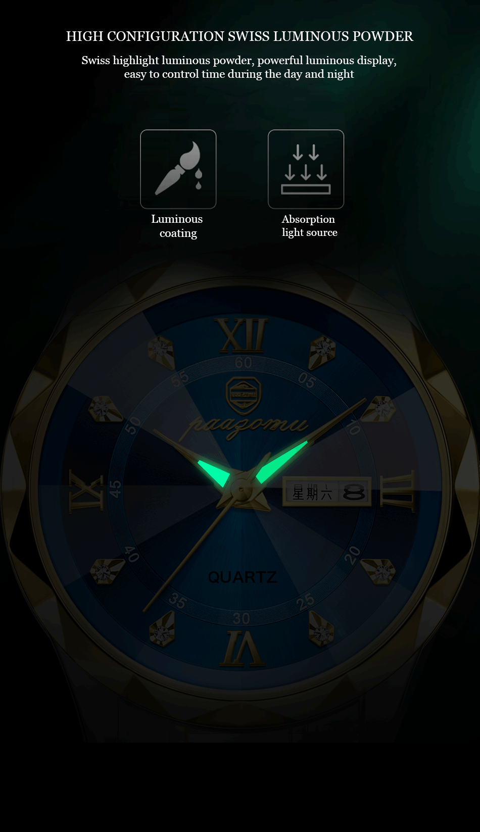 PENGAGAR Top Brand Luxury Man Wristwatch Waterproof Luminous Date Week Men Watches Stainless Steel Quartz Men's Watch Male reloj