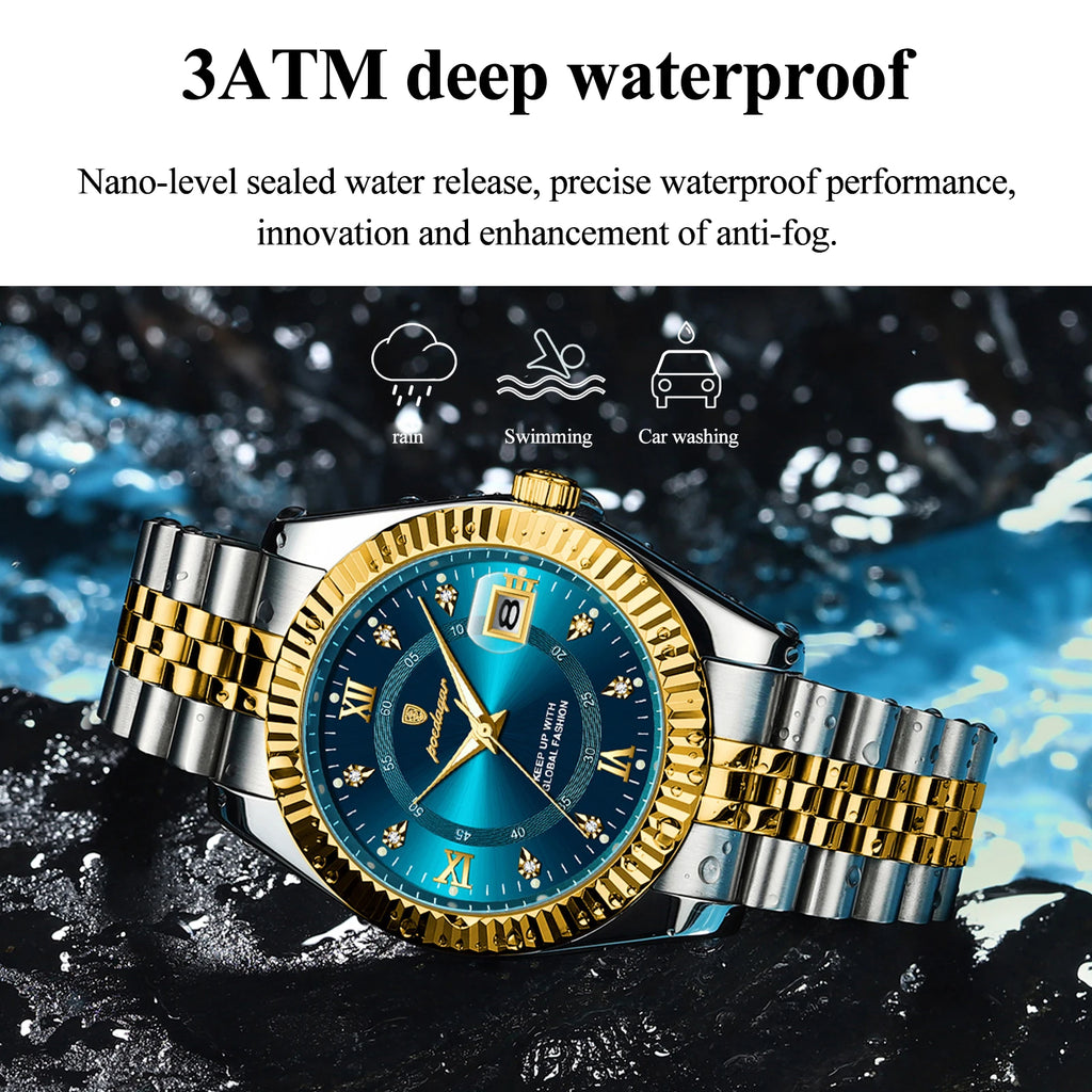 POEDAGAR Trendy Casual Men's Wristwatch Waterproof Luminous Date Man Clock Stainless Steel Quartz Business Watches For Men Reloj