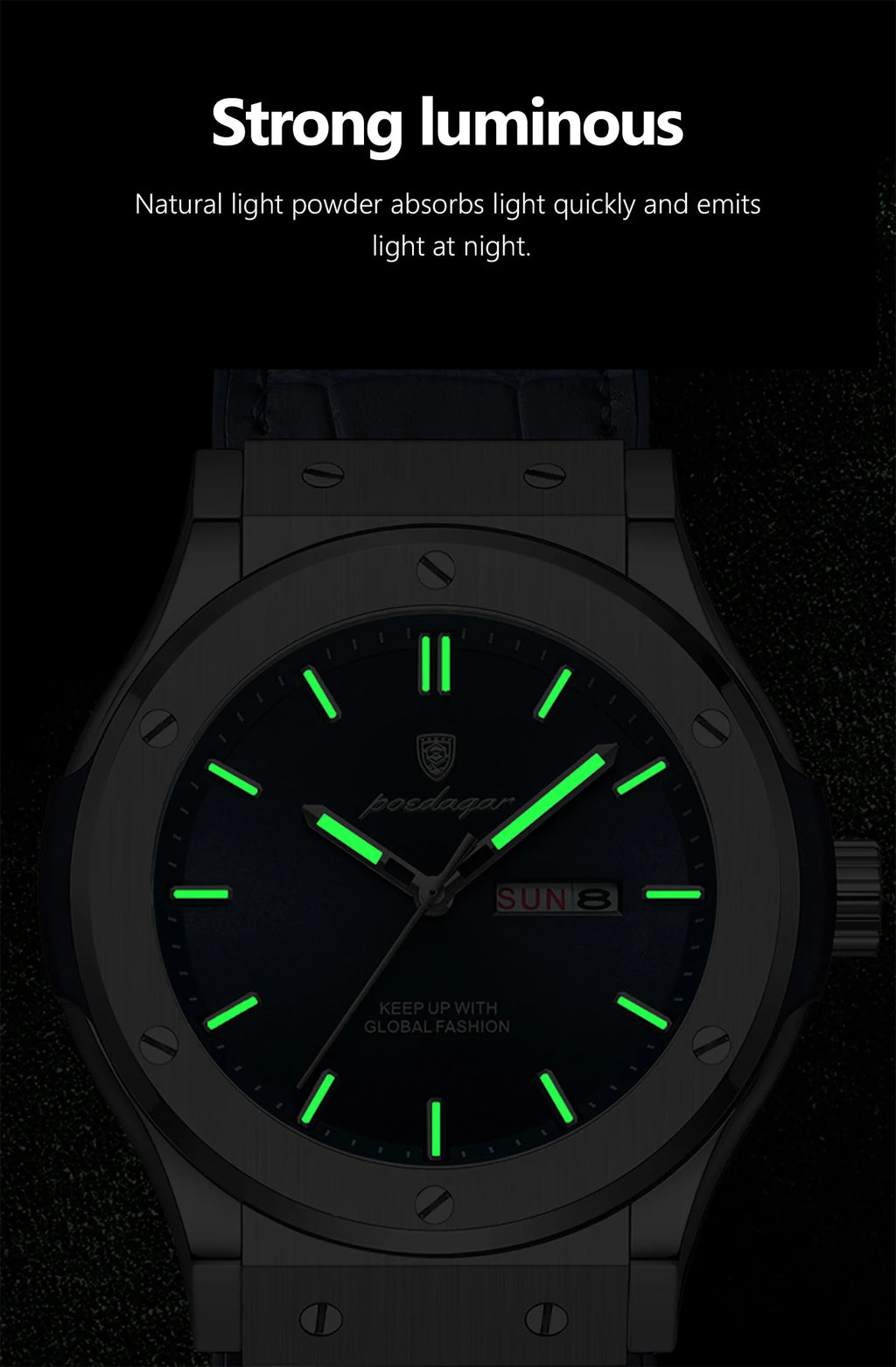 POEDAGAR Luxury Business Watch For Men Waterproof Luminous Date Week Man Wristwatch Silicone Strap Fashion Quartz Men's Watches