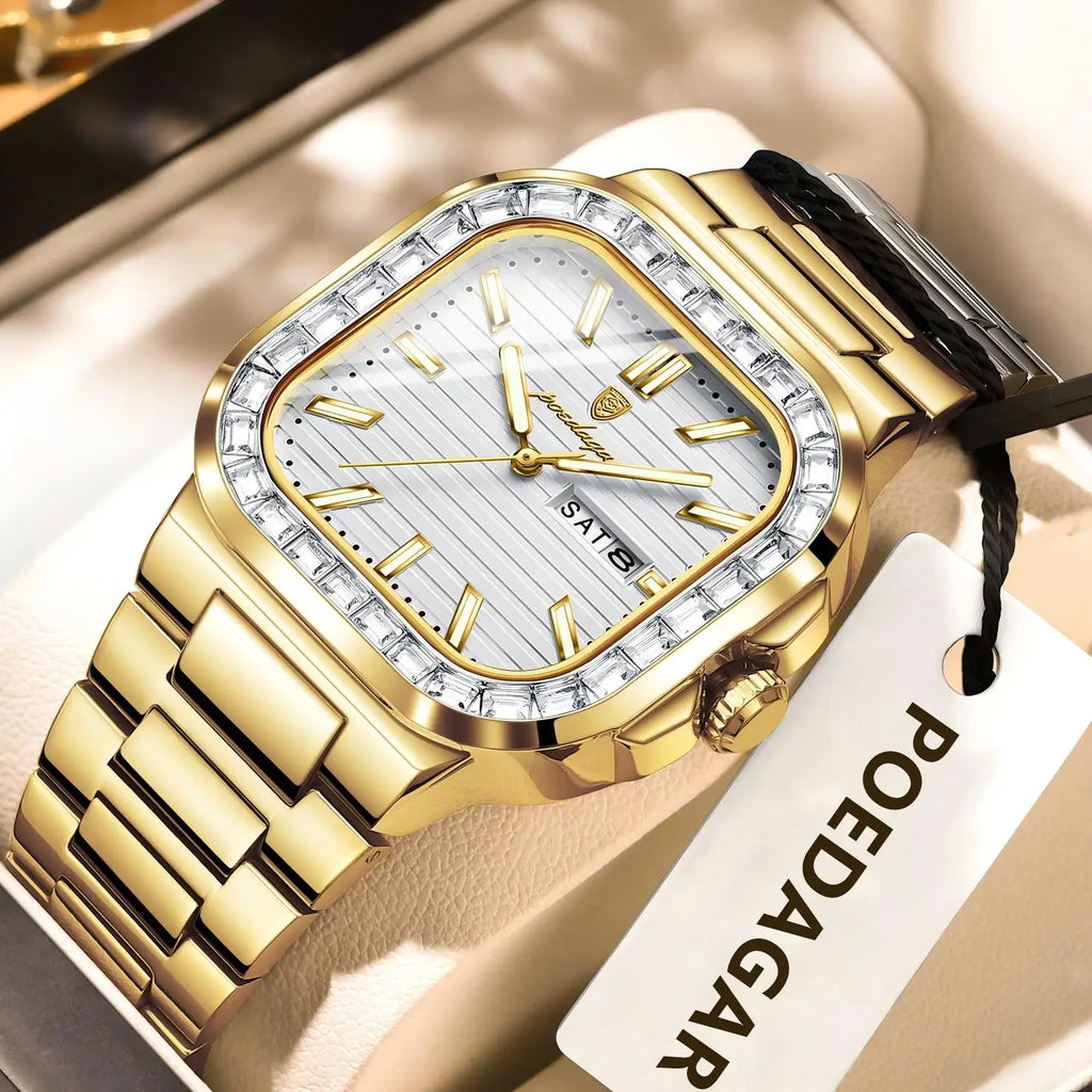POEDAGAR Luxury Business Men's Wristwatch Waterproof Stainless Steel Luminous Man Watch Date Week Fashion Quartz Watches For Men