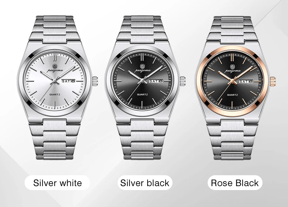 PAAZOMU Fashion Men's Quartz Watch Stainless Steel Waterproof Luminous Man Watch Chronograph Date Multifunction Watches For Men