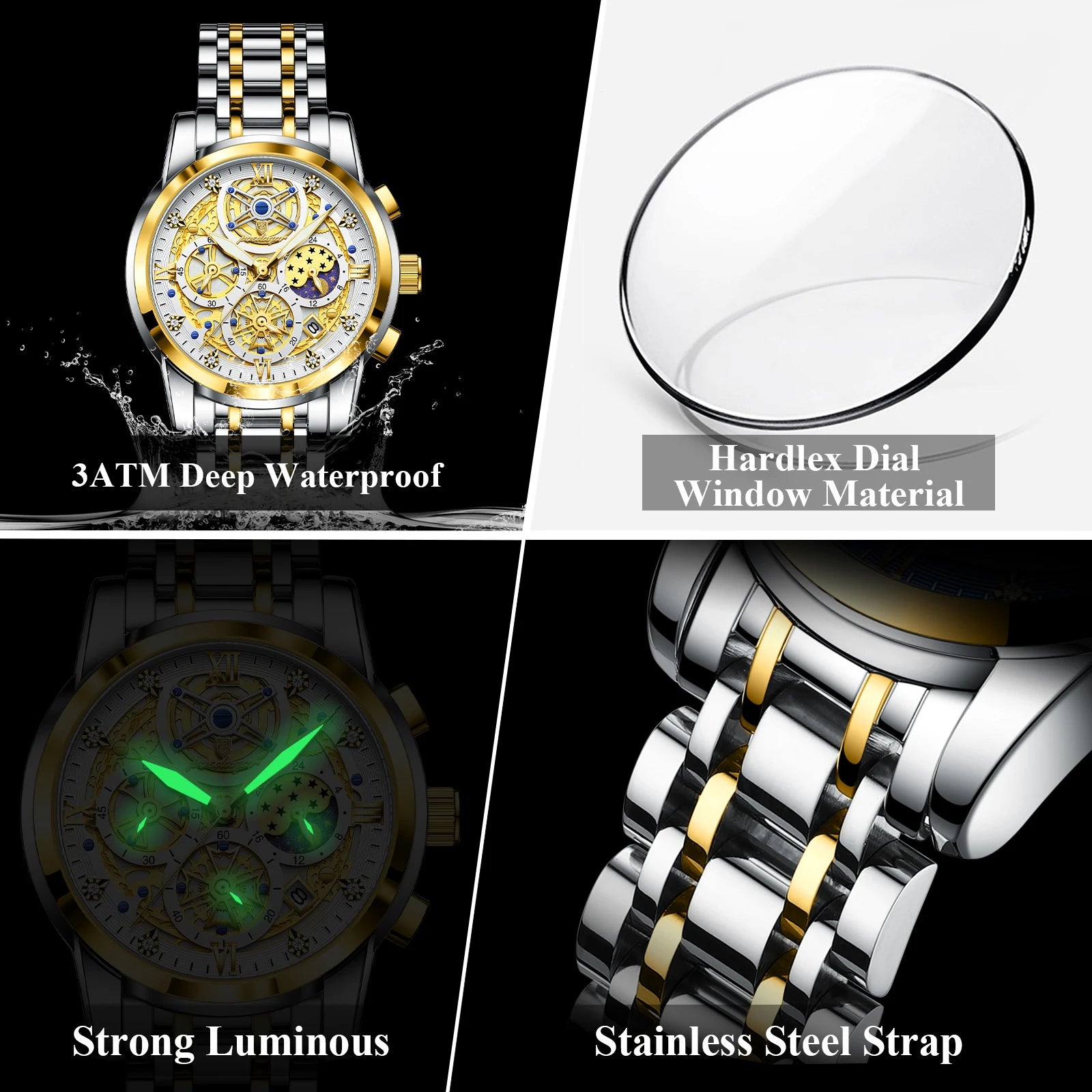 POEDAGAR Original Male Watch Stainless Steel Date Chronograph Quartz Men Watch Waterproof Luminous Fashion Watches For Men Reloj
