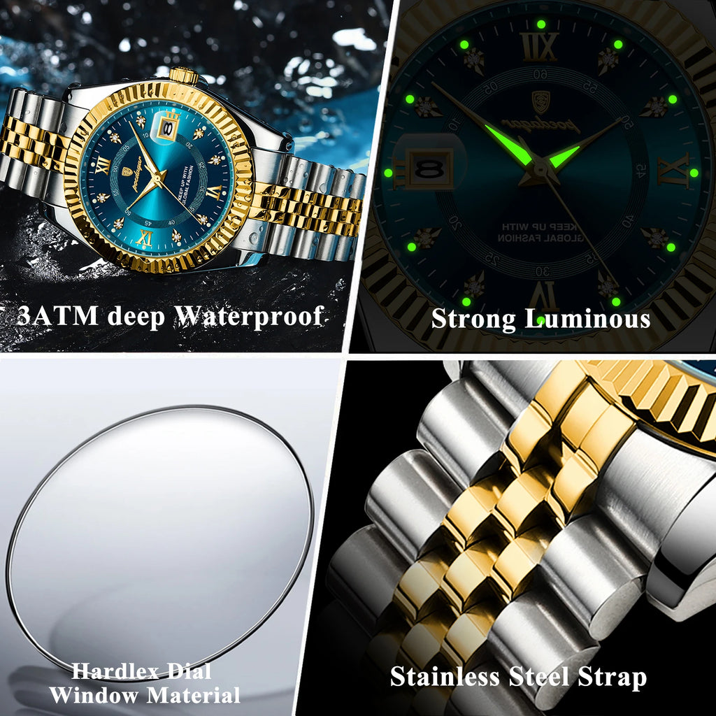 POEDAGAR Trendy Casual Men's Wristwatch Waterproof Luminous Date Man Clock Stainless Steel Quartz Business Watches For Men Reloj