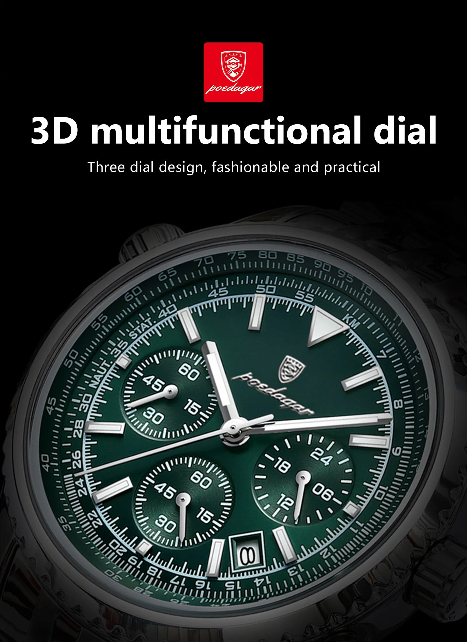 POEDAGAR Luxury Men's Watch Date Chronograph Stainless Steel Quartz Man Watch Waterproof Luminous Business Watches For Men Reloj