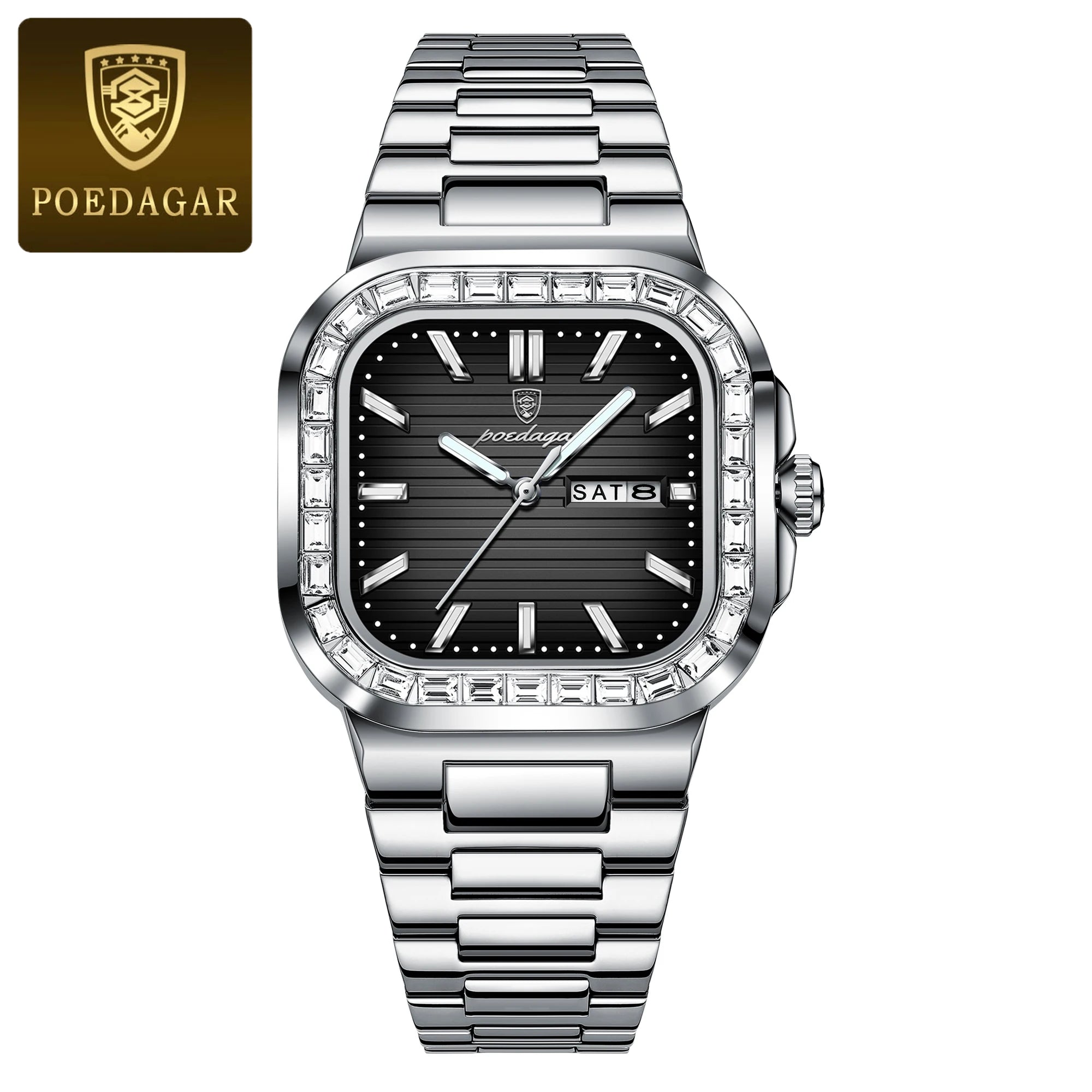 POEDAGAR Luxury Business Men's Wristwatch Waterproof Stainless Steel Luminous Man Watch Date Week Fashion Quartz Watches For Men