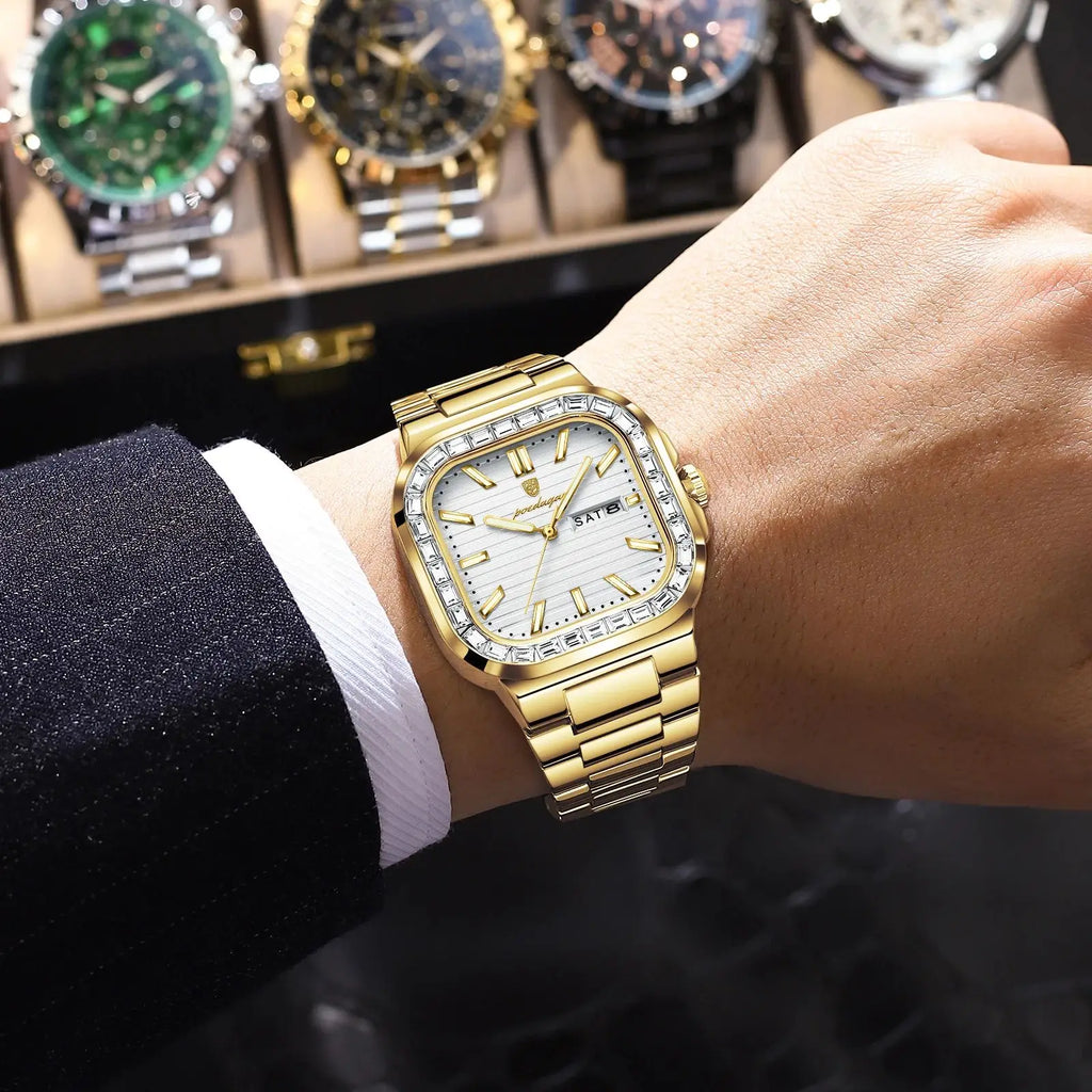 POEDAGAR Luxury Business Men's Wristwatch Waterproof Stainless Steel Luminous Man Watch Date Week Fashion Quartz Watches For Men
