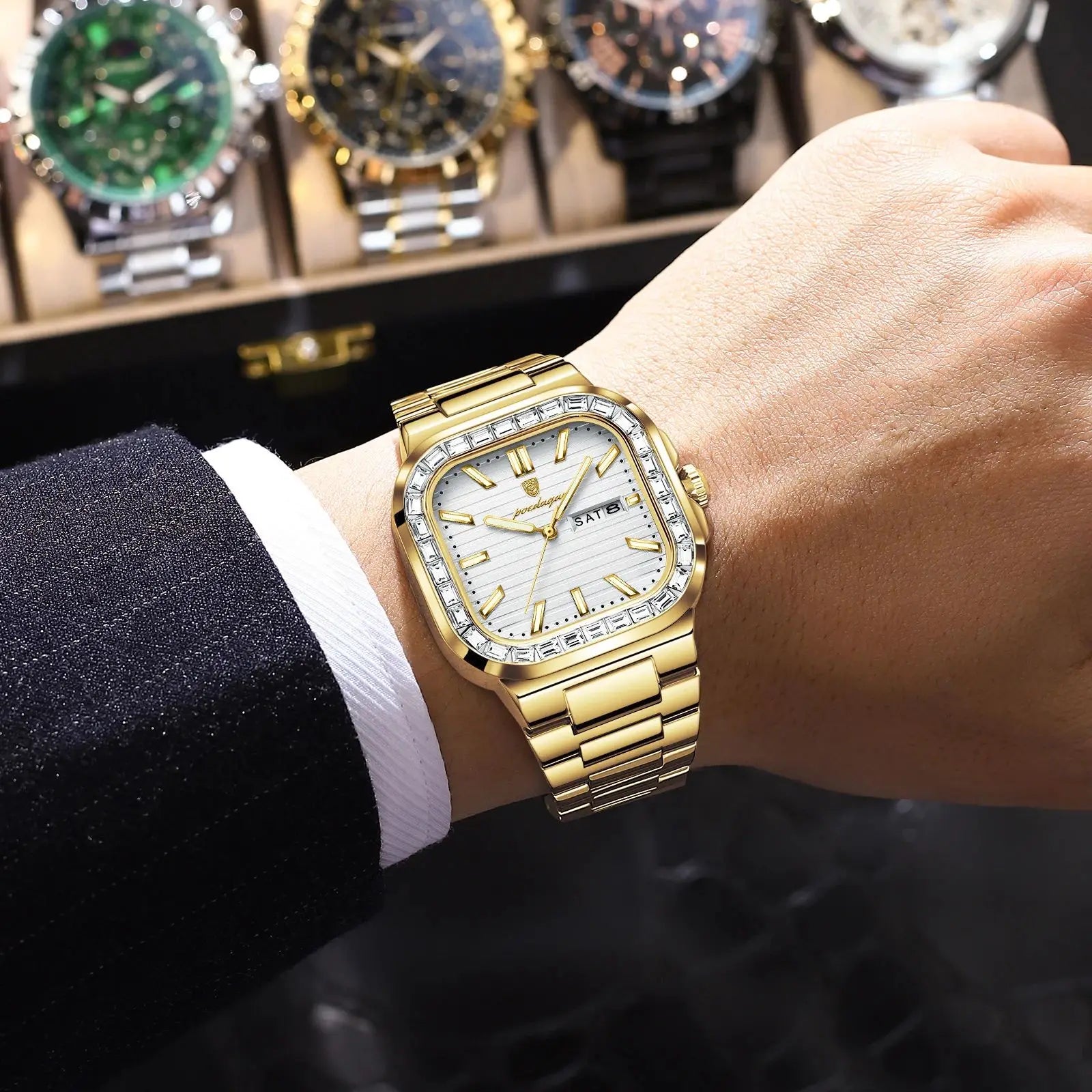 POEDAGAR Luxury Business Men's Wristwatch Waterproof Stainless Steel Luminous Man Watch Date Week Fashion Quartz Watches For Men