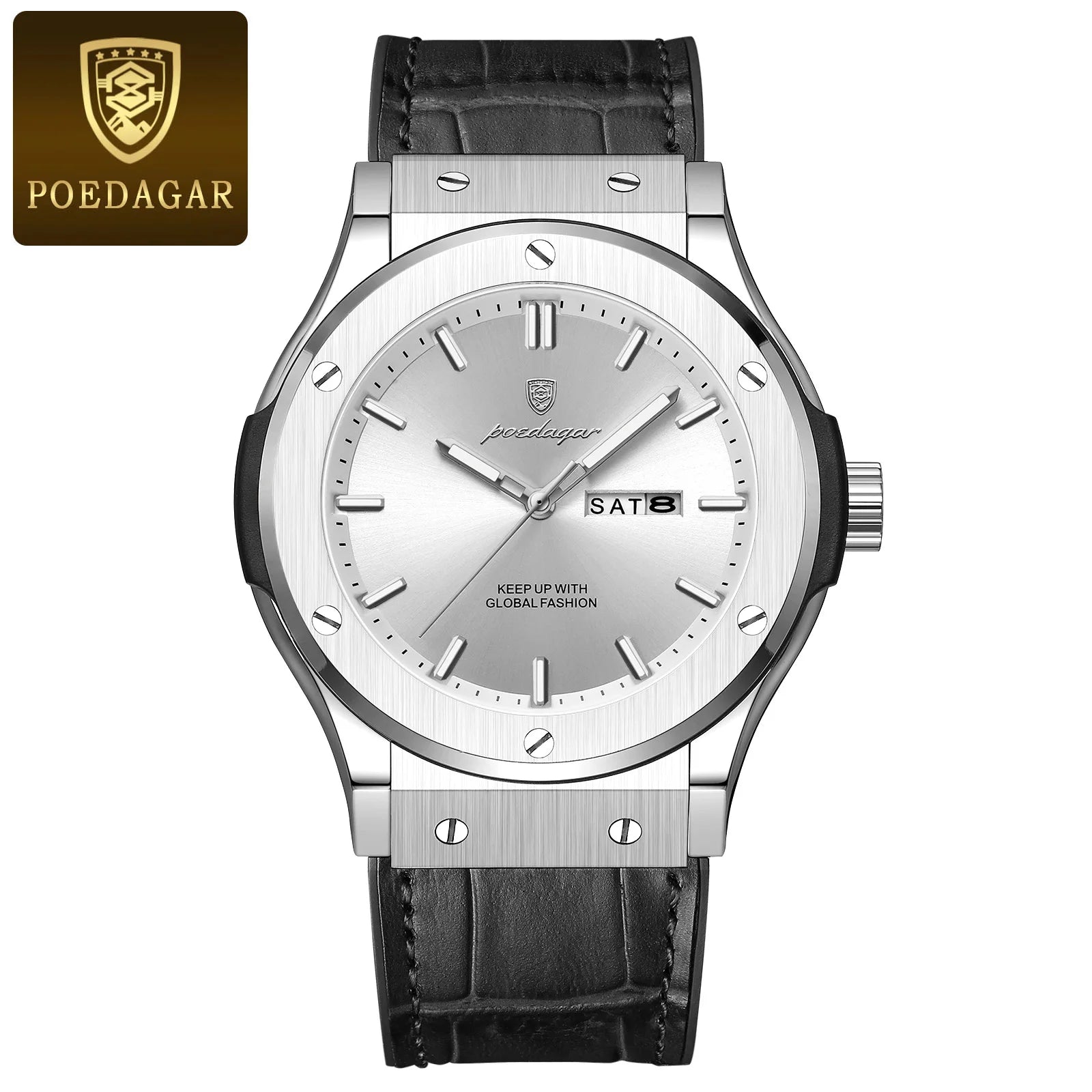 POEDAGAR Luxury Business Watch For Men Waterproof Luminous Date Week Man Wristwatch Silicone Strap Fashion Quartz Men's Watches