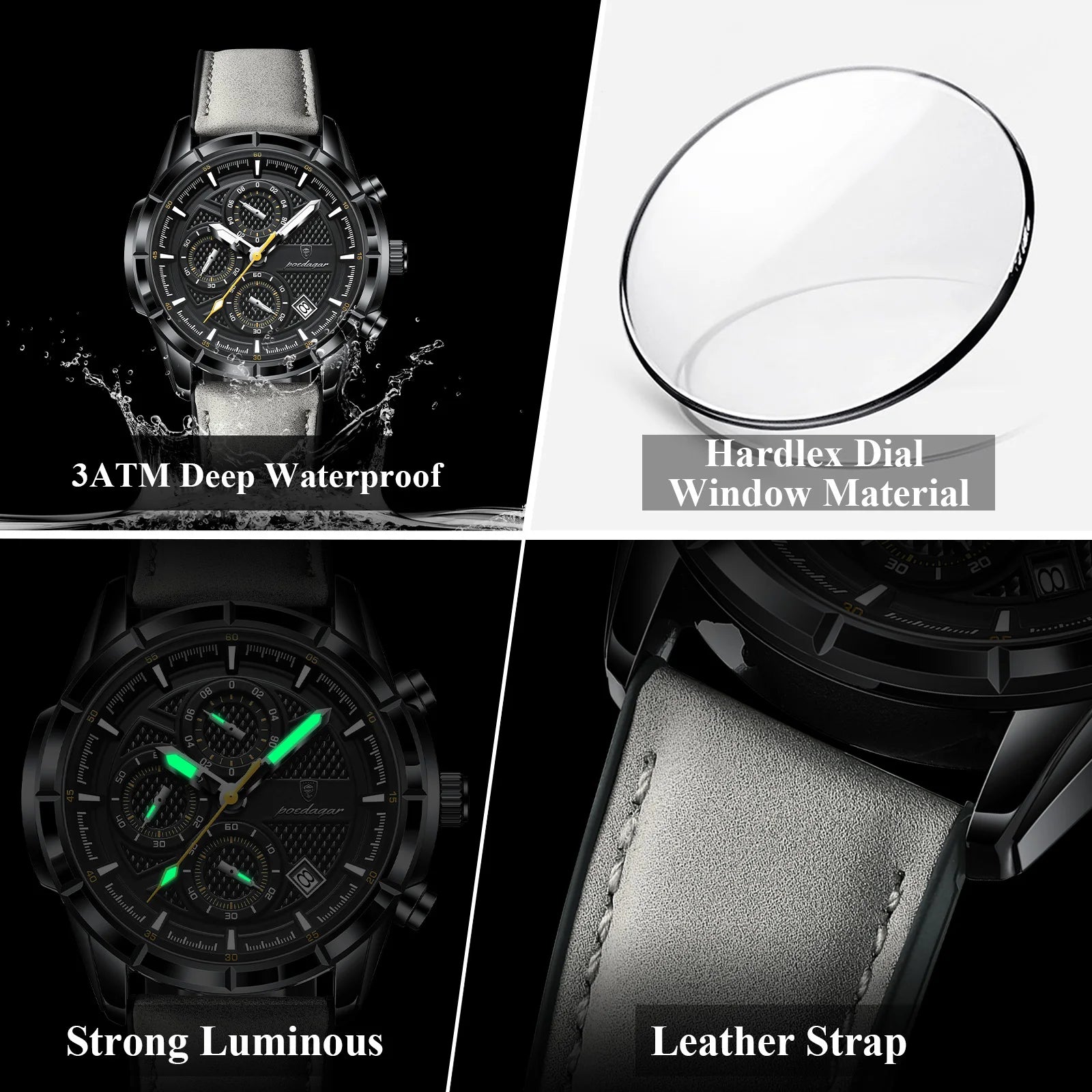 POEDAGAR Vintage Couple Wristwatch Quartz Leather Men's Watches Date Chronograph Waterproof Luminous Man Watch Gift For Husband