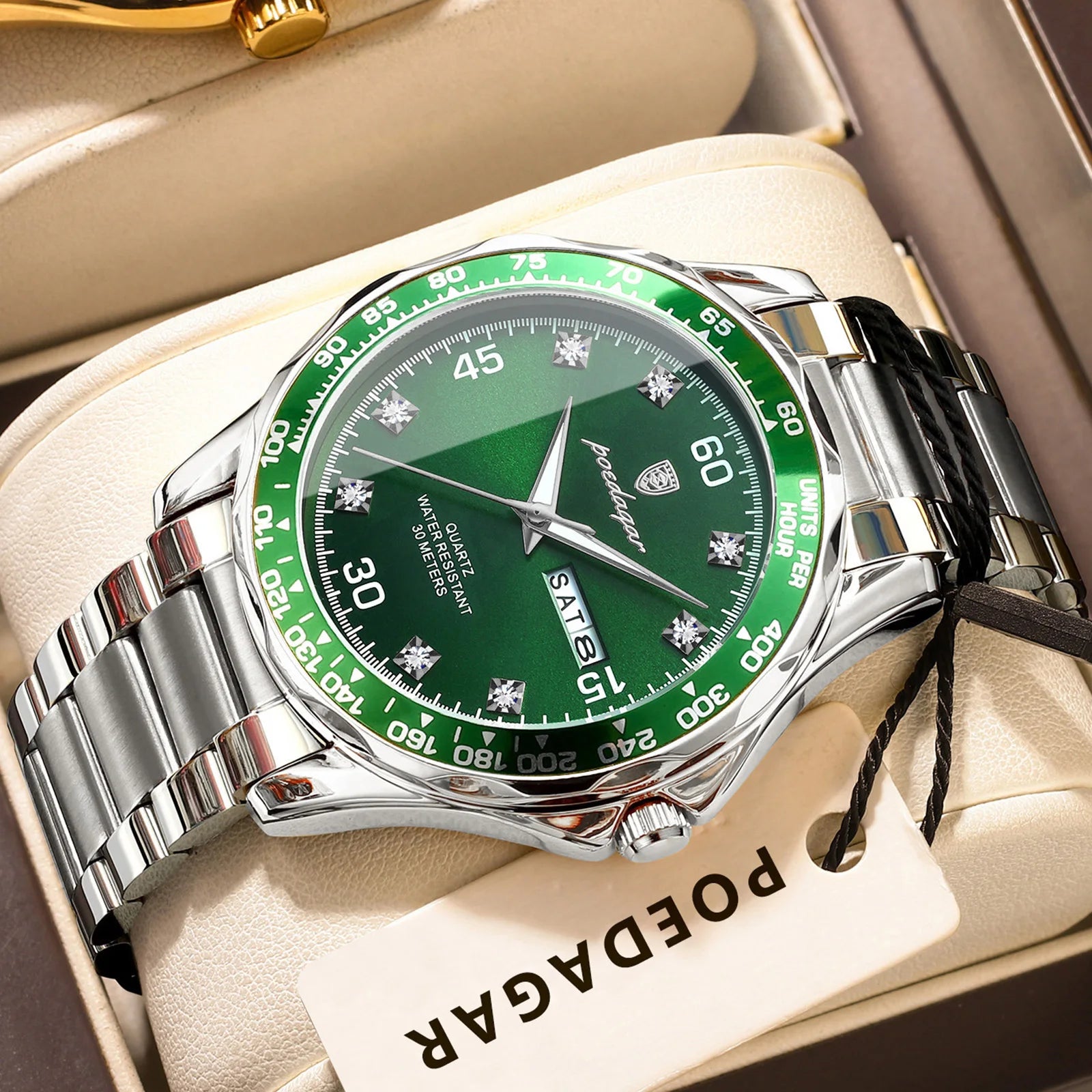 POEDAGAR Luxury Fashion Man Watch Waterproof Luminous Date Week Men's Wristwatch Stainless Steel Military Quartz Watches For Men