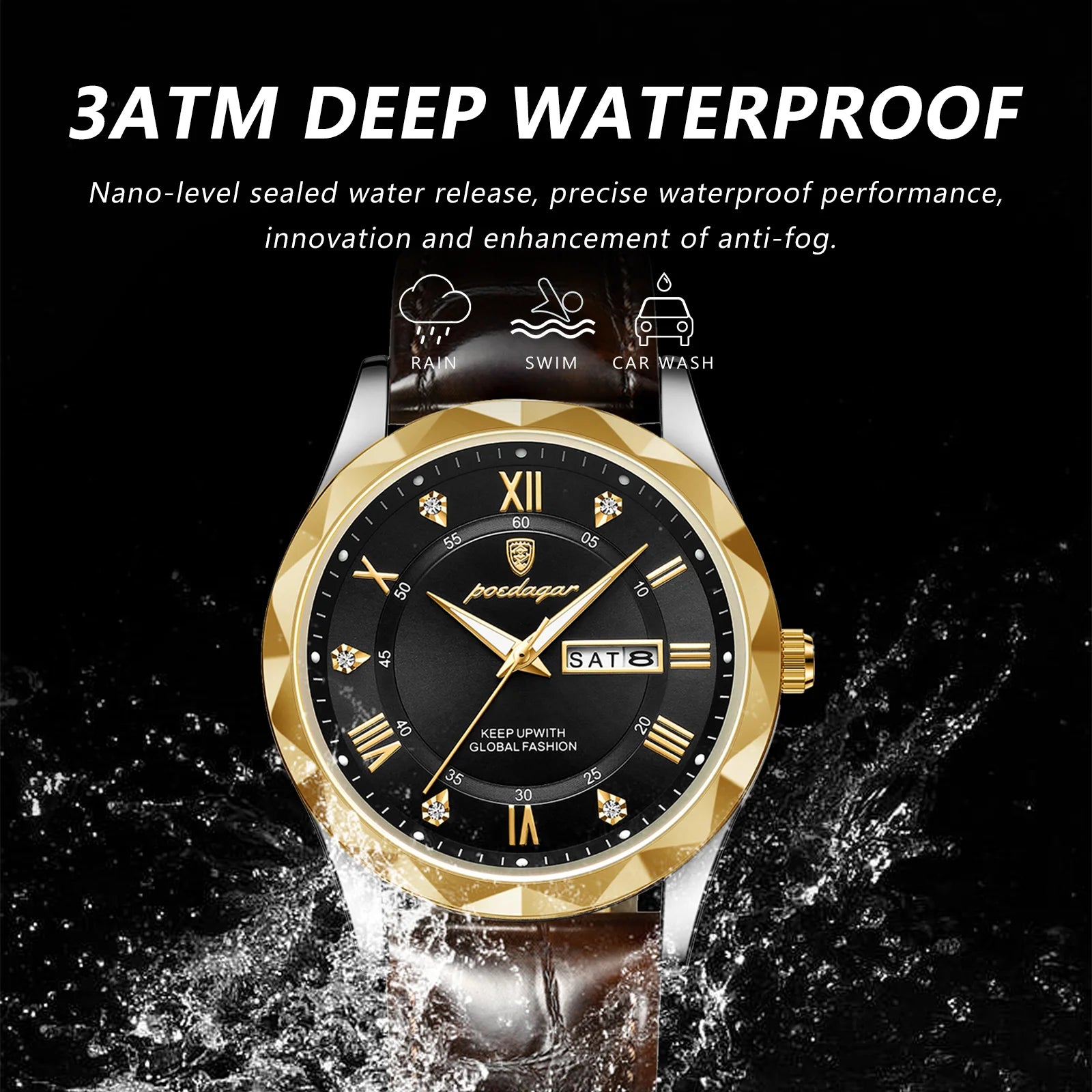 POEDAGAR Original Luxury Male Watch Waterproof Luminous Date Week Sports Men's Watches Classic Business Quartz Leather Men Watch